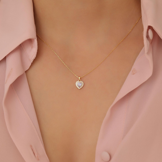 Alexandrite Bezel Heart Necklace with Real Diamonds in 8K/10K/14K Solid Gold | June Birthstone Jewelry