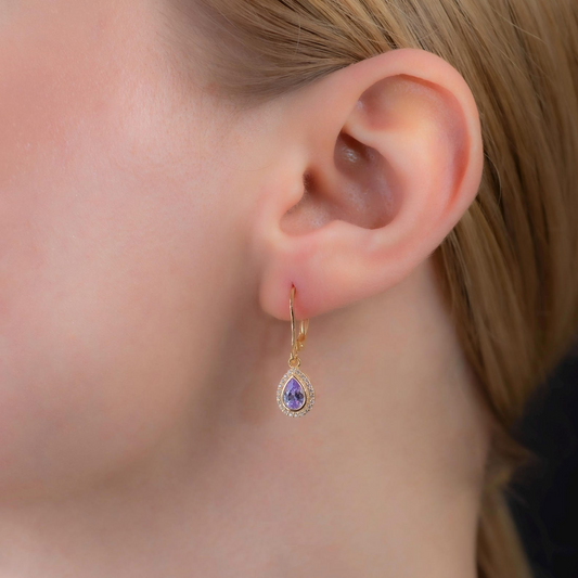 Alexandrite Bezel Drop Dangle Earrings with Real Diamonds in 8K/10K/14K Solid Gold | June Birthstone Jewelry