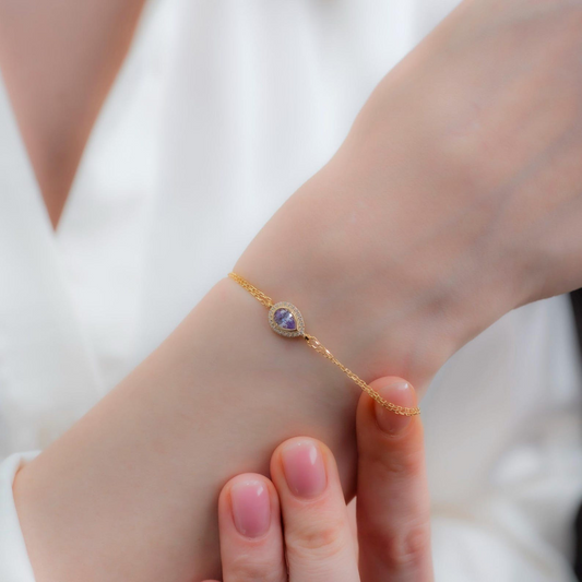 Alexandrite Bezel Drop Bracelet with Real Diamonds in 8K/10K/14K Solid Gold | June Birthstone Jewelry