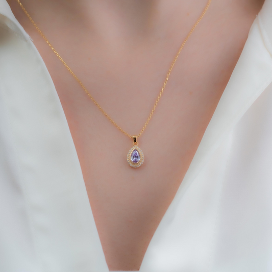Alexandrite Bezel Drop Necklace with Real Diamonds in 8K/10K/14K Solid Gold | June Birthstone Jewelry