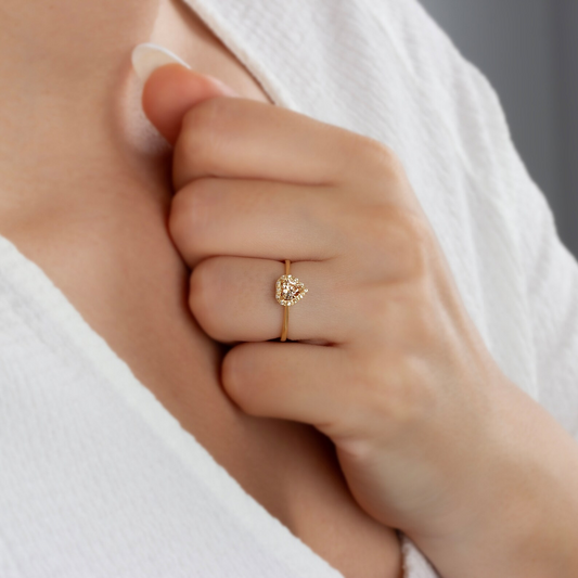 Citrine Bezel Heart Ring with Real Diamonds Halo in 8K/10K/14K Solid Gold | November Birthstone Jewelry