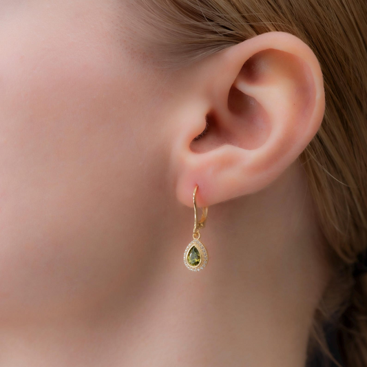 Peridot Bezel Drop Dangle Earrings with Real Diamonds in 8K/10K/14K Solid Gold | August Birthstone Jewelry