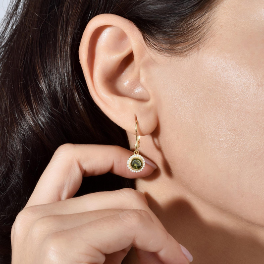 Peridot Round Bezel Dangle Earrings in 8K/10K/14K Solid Gold with Real Diamonds, August Birthstone Jewelry