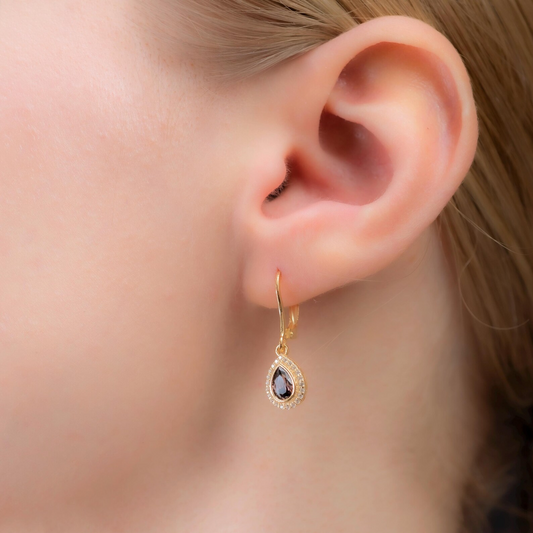 Smoky Quartz Bezel Drop Dangle Earrings with Real Diamonds in 8K/10K/14K Solid Gold | Birthstone Jewelry