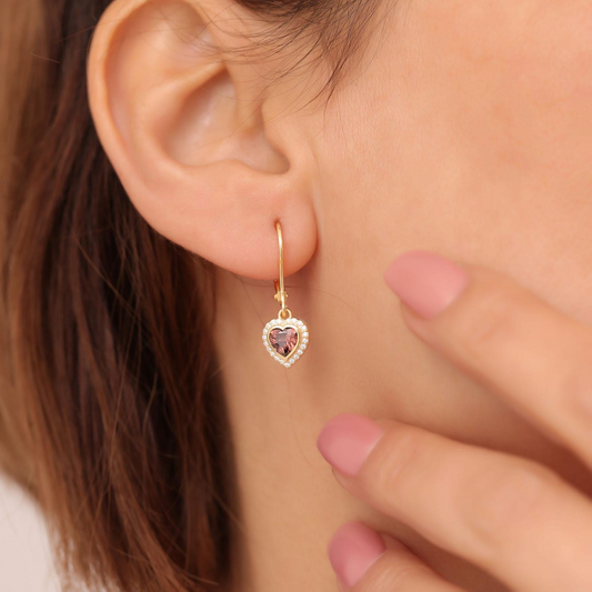 Smoky Quartz Bezel Heart Dangle Earrings with Real Diamonds in 8K/10K/14K Solid Gold | Birthstone Jewelry