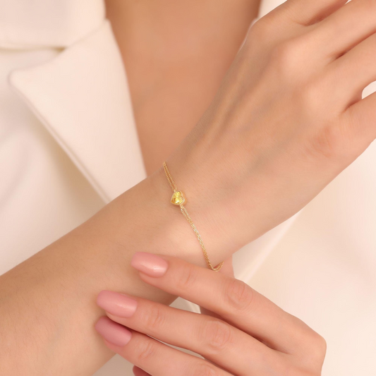 Heart Yellow Topaz Bezel Bracelet in 10K/14K Solid Gold | Birthstone Jewelry