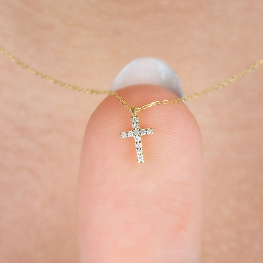 Cross Necklace with Real Diamonds in 14K Solid Gold, Religious Jewelry