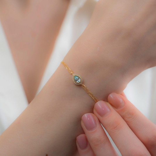 Aquamarine Bezel Drop Bracelet with Real Diamonds in 8K/10K/14K Solid Gold | March Birthstone Jewelry