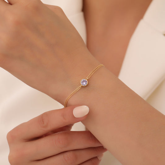 Round Alexandrite Bezel Bracelet in 14K Solid Gold | June Birthstone Queen Jewelry Bracelet