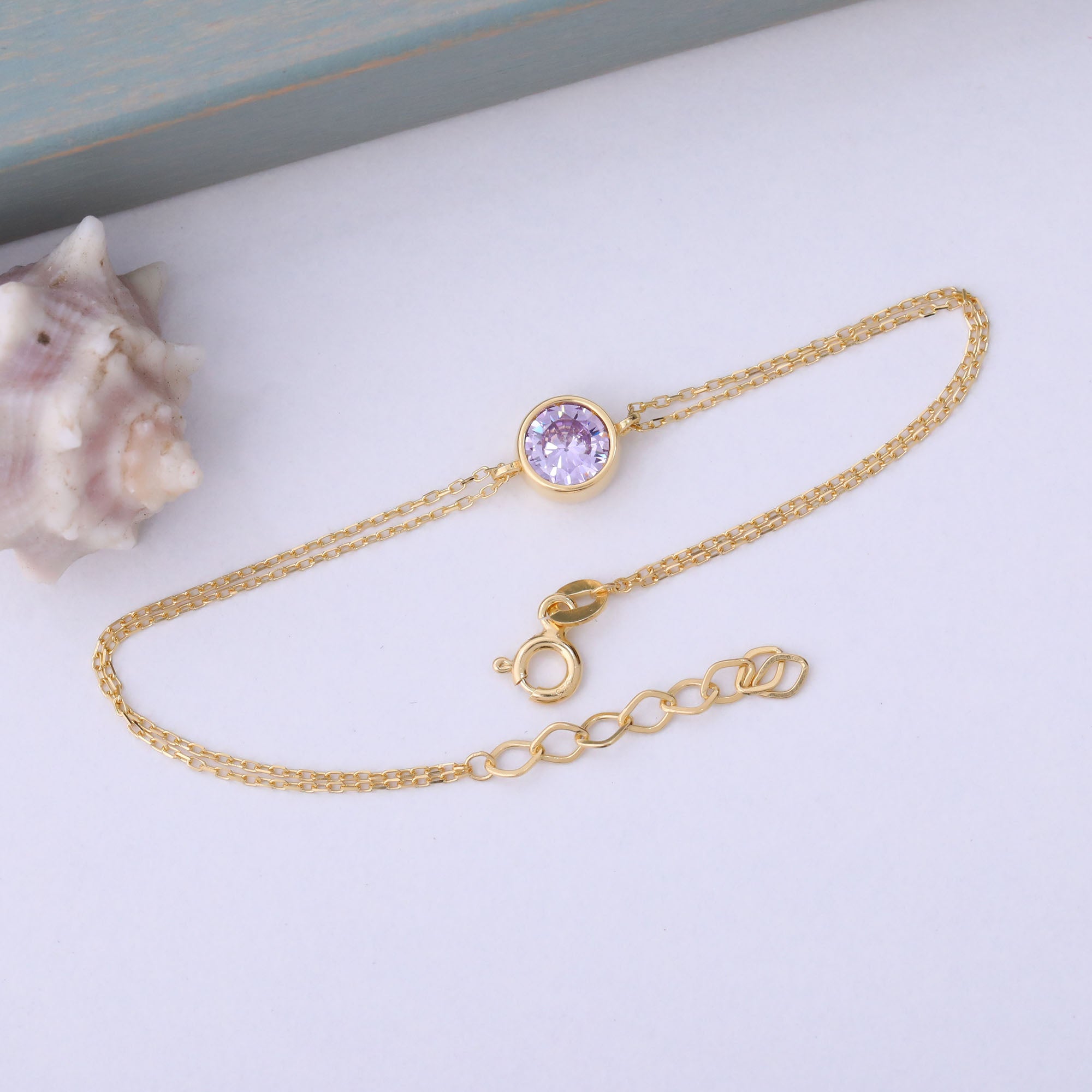 Round Alexandrite Bezel Bracelet in 14K Solid Gold | June Birthstone Queen Jewelry Bracelet