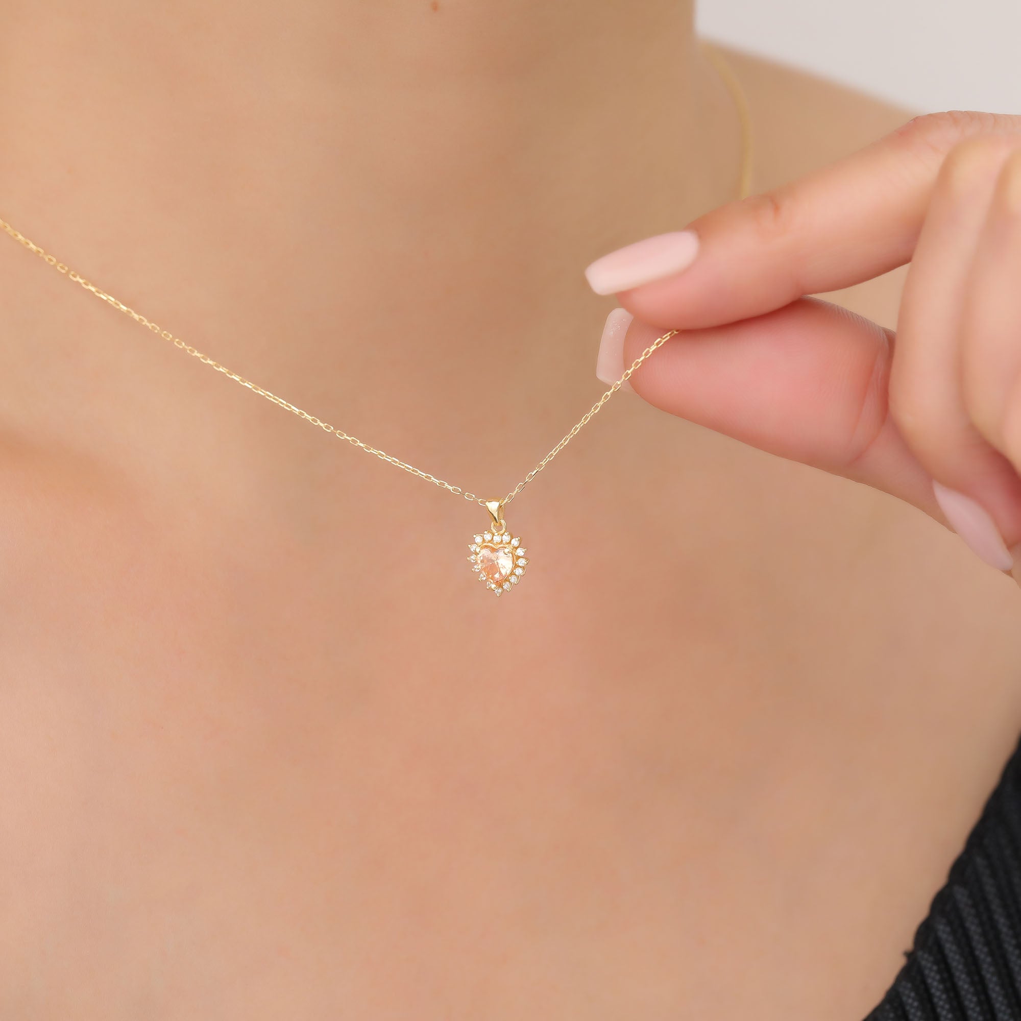 Citrine Heart Necklace Surrounded by Real Diamonds in 14K Solid Gold Pendant, November Birthstone Charms Queen Jewelry Necklace