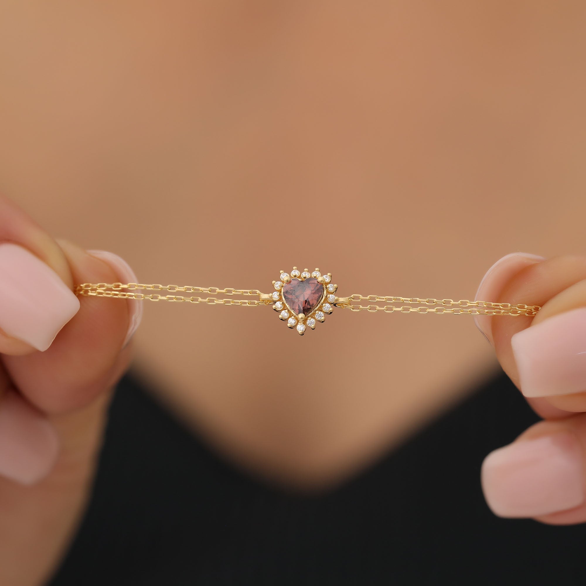 Smoky Quartz Heart Bracelet by 16 Real Diamonds in 14K Solid Gold, Birthstone Jewelry Queen Jewelry Bracelet