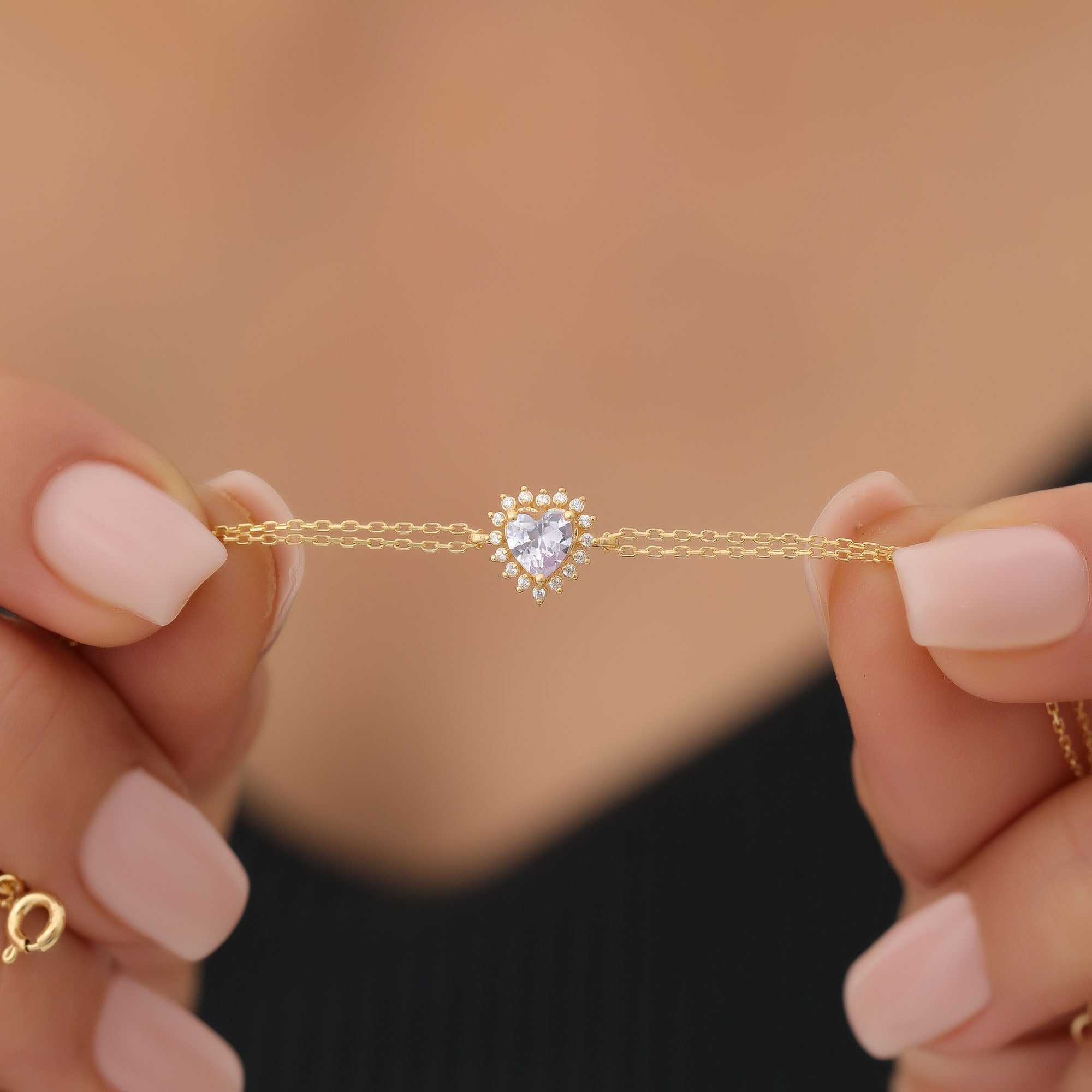 Alexandrite Heart Bracelet by 16 Real Diamonds in 14K Solid Gold, June Birthstone Jewelry Queen Jewelry Bracelet