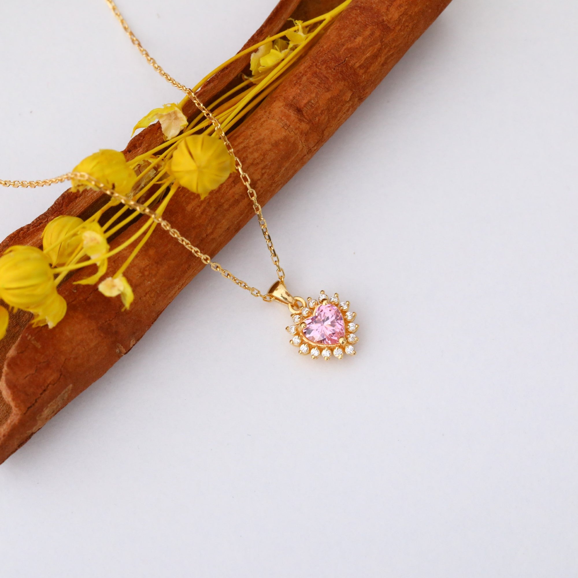Pink Tourmaline Heart Necklace Surrounded by Real Diamonds in 14K Solid Gold Pendant, October Birthstone Charms Queen Jewelry Necklace