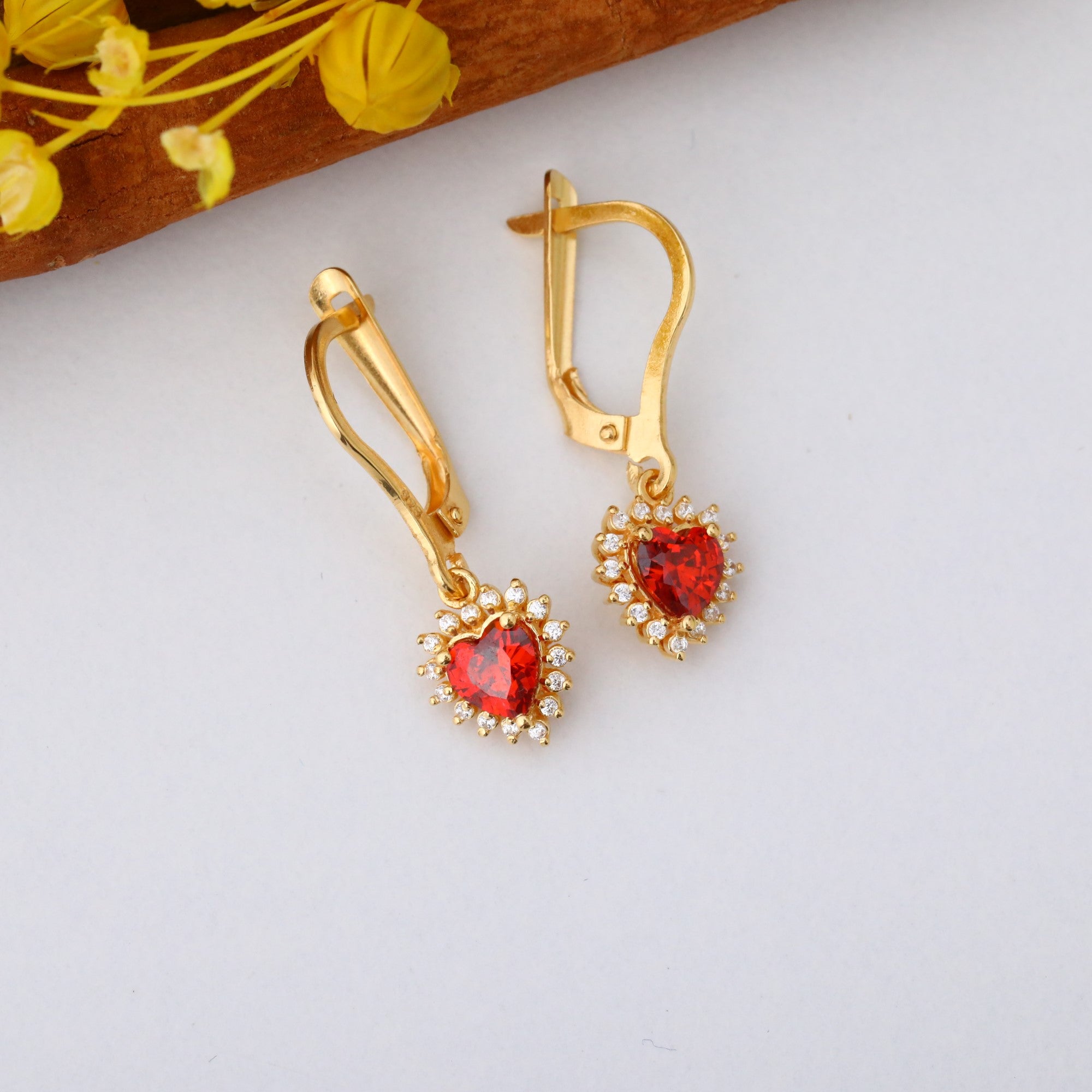 Garnet Heart Dangle Earring by Real Diamonds in 14K Solid Gold, January Birthstone Jewelry Queen Jewelry Earrings