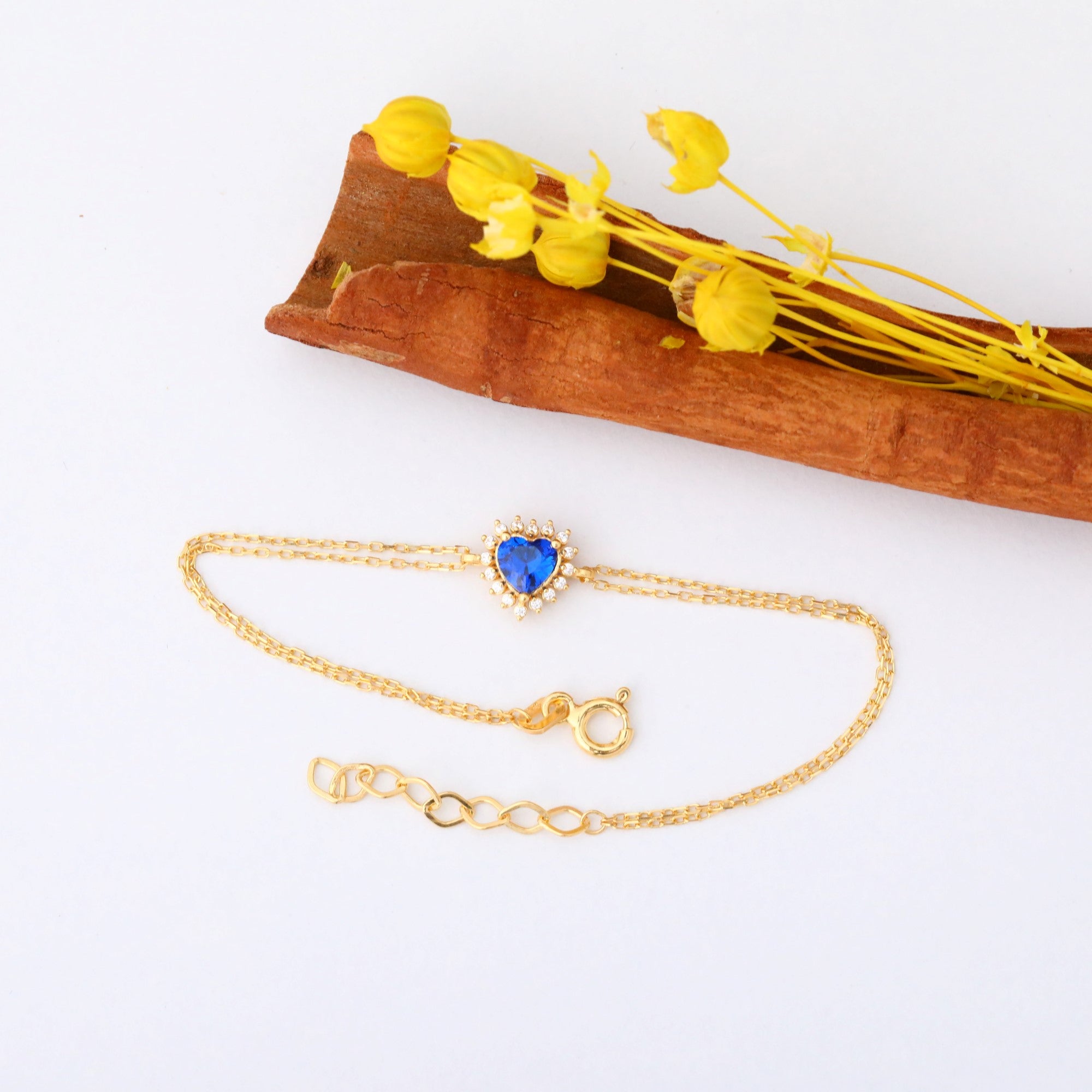 Sapphire Heart Bracelet by 16 Real Diamonds in 14K Solid Gold, September Birthstone Jewelry Queen Jewelry Bracelet