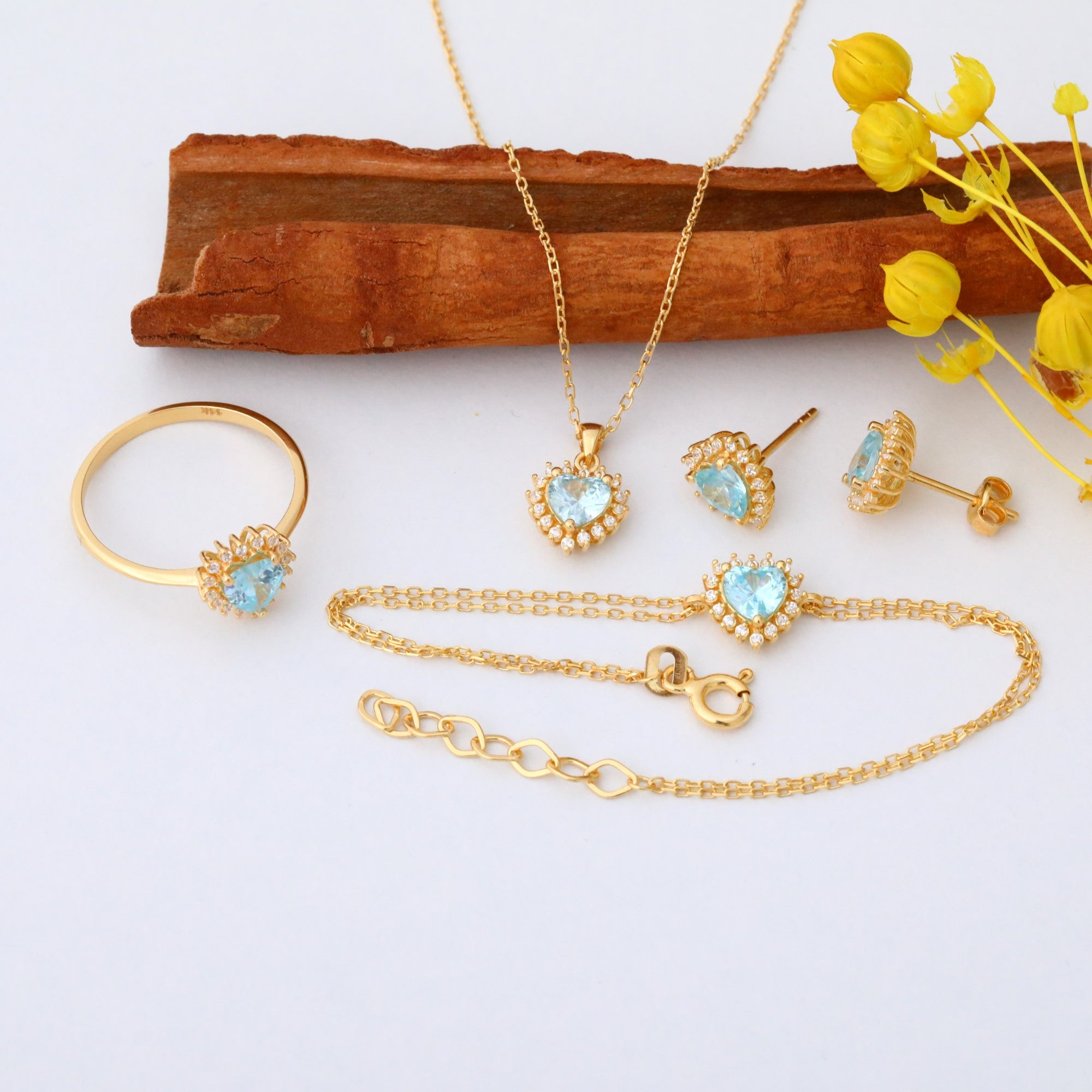 Aquamarine Heart Bracelet by 16 Real Diamonds in 14K Solid Gold, March Birthstone Jewelry Queen Jewelry Bracelet