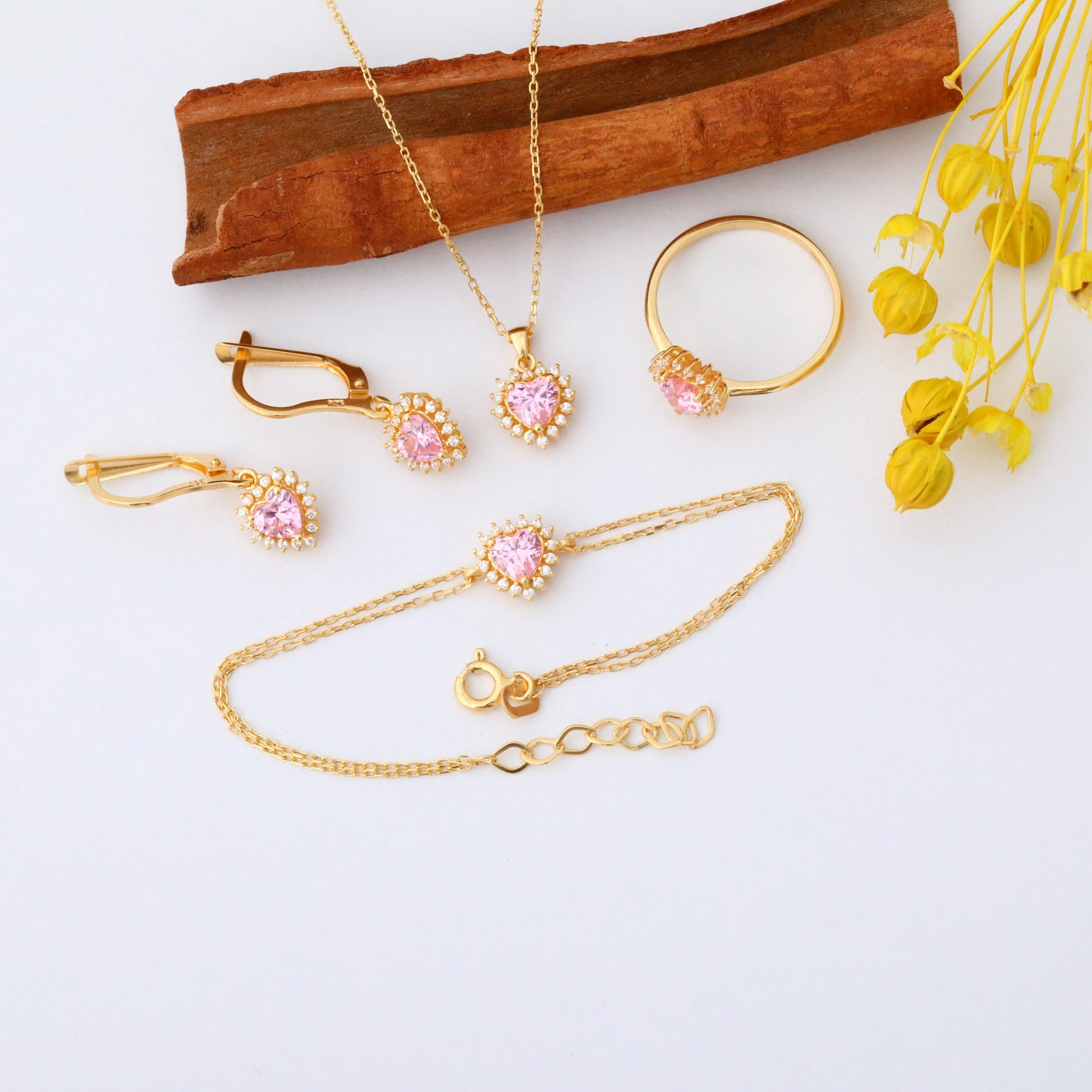 Pink Tourmaline Heart Bracelet by 16 Real Diamonds in 14K Solid Gold, October Birthstone Jewelry Queen Jewelry Bracelet