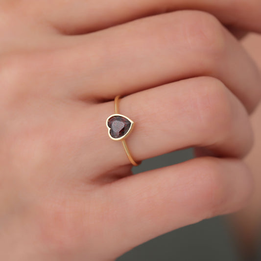 Heart Smoky Quartz Bezel Ring in 14K Solid Gold, Birthstone Jewelry Queen Jewelry Rings