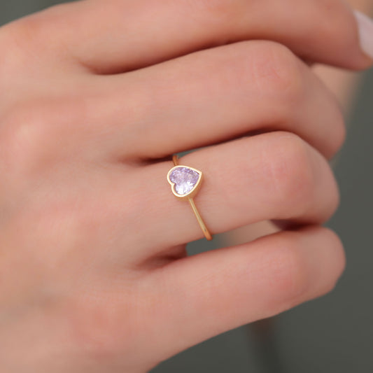 Heart Alexandrite Bezel Ring in 14K Solid Gold, June Birthstone Jewelry Queen Jewelry Rings