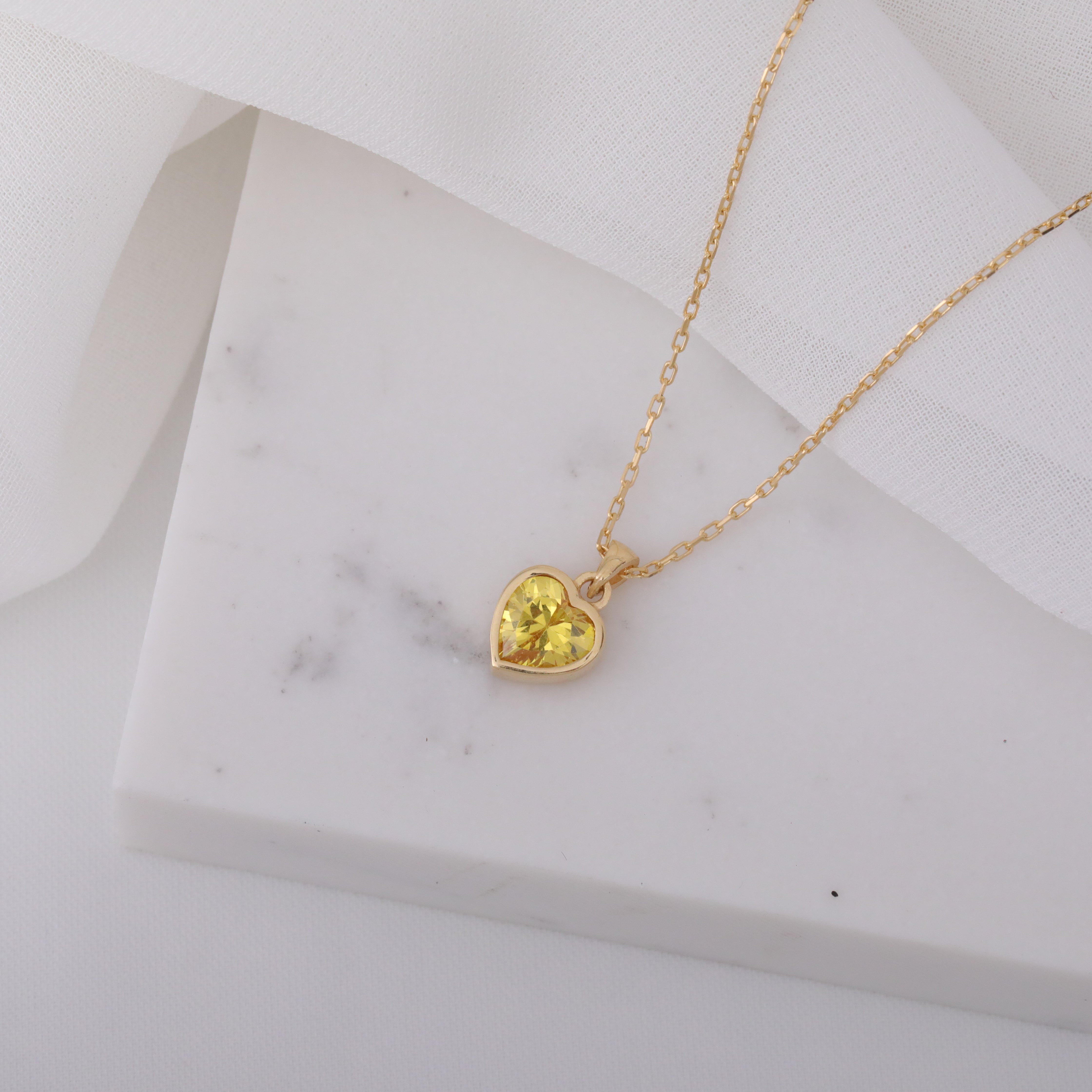 Heart Yellow Topaz Bezel Necklace in 14K Solid Gold, Birthstone Charm Pendant Queen Jewelry Necklace