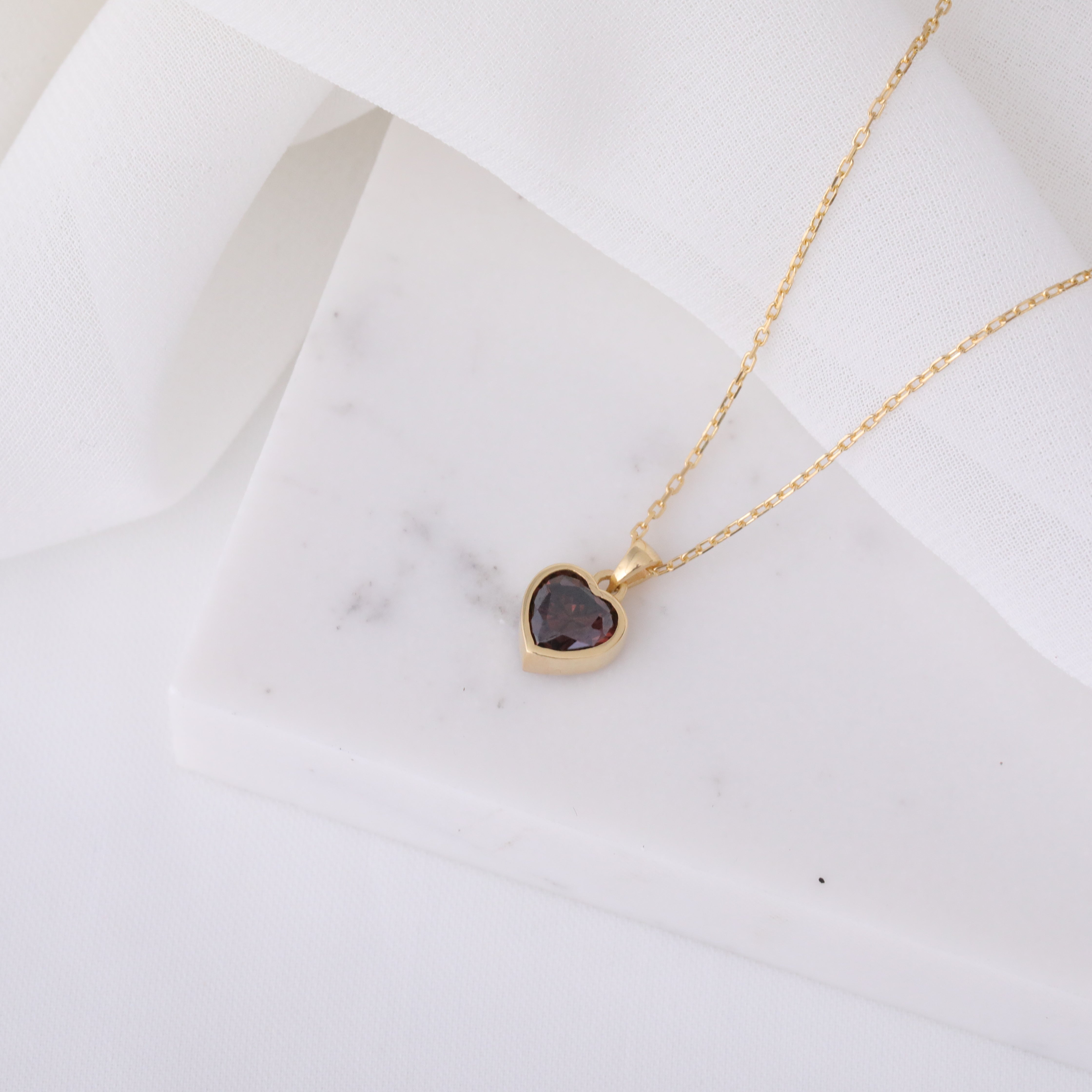 Heart Smoky Quartz Bezel Necklace in 14K Solid Gold, Birthstone Charm Pendant Queen Jewelry Necklace