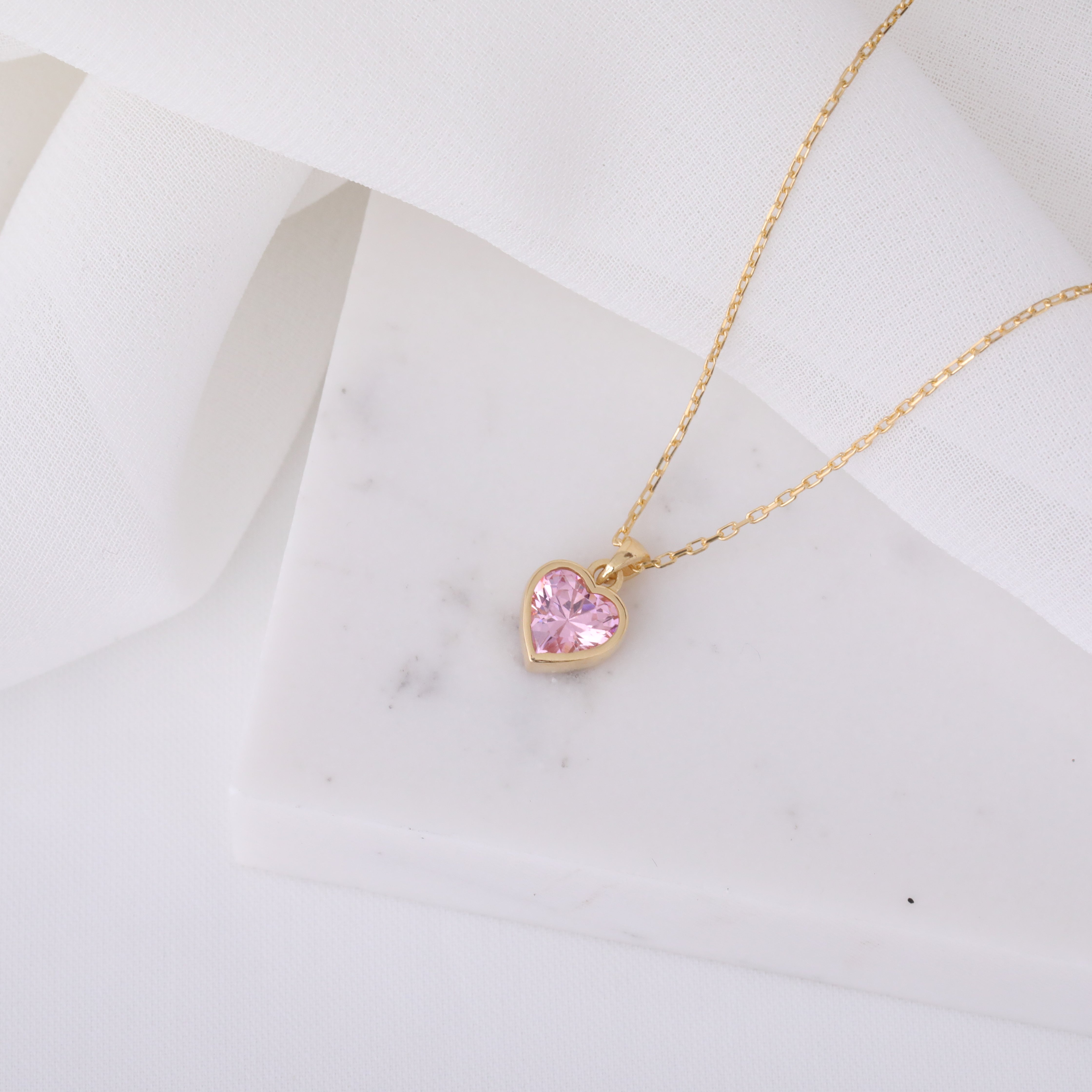 Heart Pink Tourmaline Bezel Necklace in 14K Solid Gold, October Birthstone Charm Pendant Queen Jewelry Necklace