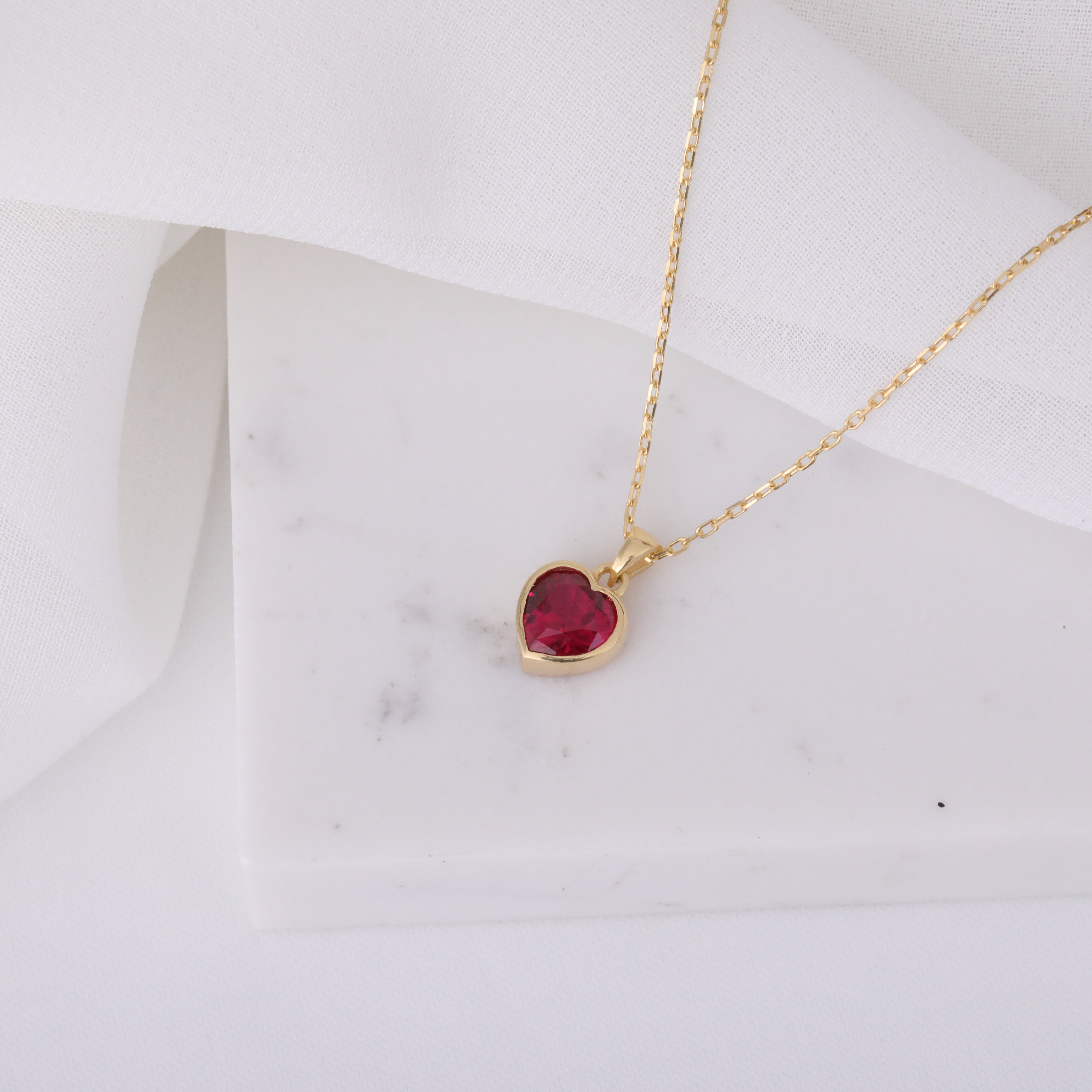 Heart Ruby Bezel Necklace in 14K Solid Gold, July Birthstone Charm Pendant Queen Jewelry Necklace