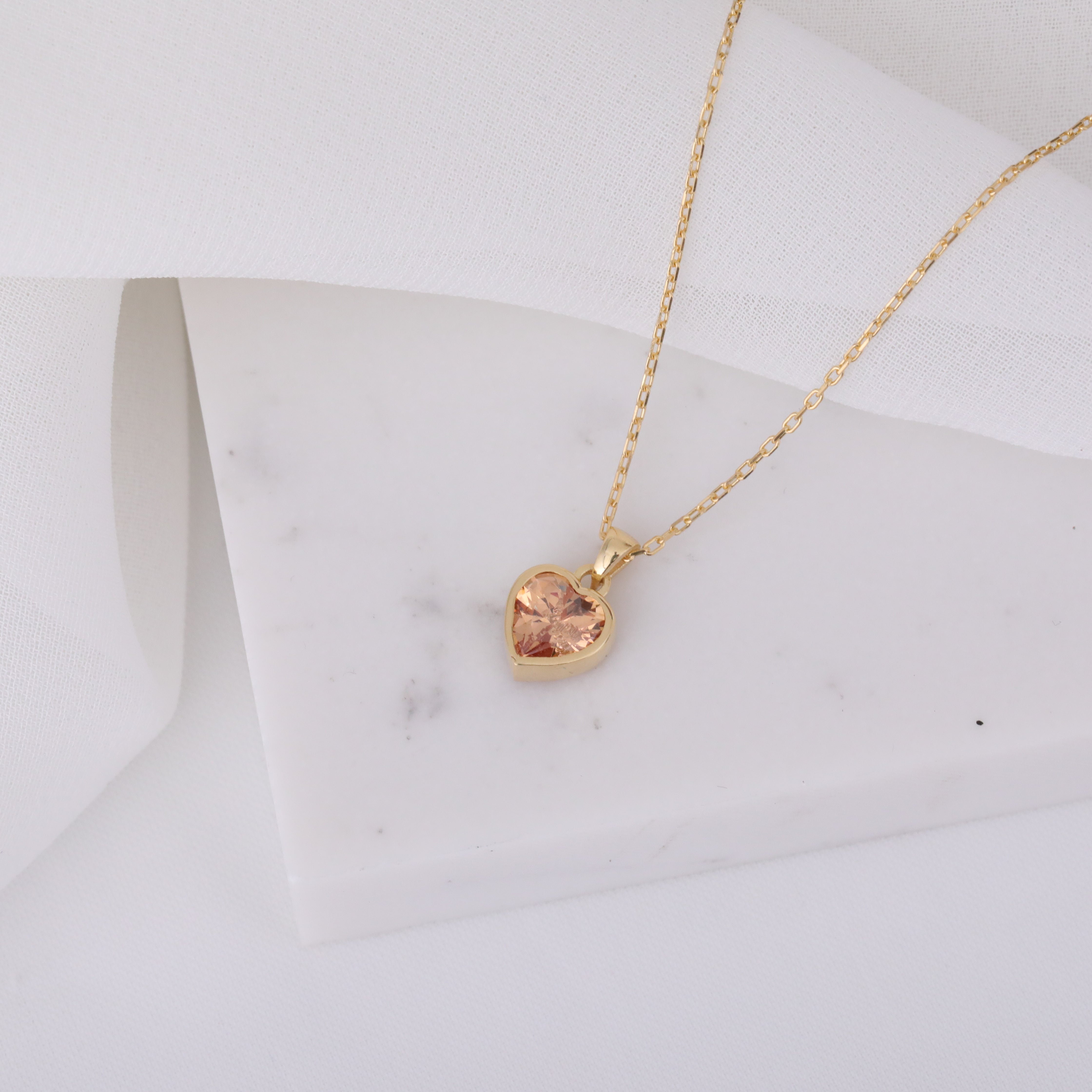 Heart Citrine Bezel Necklace in 14K Solid Gold, November Birthstone Charm Pendant Queen Jewelry Necklace