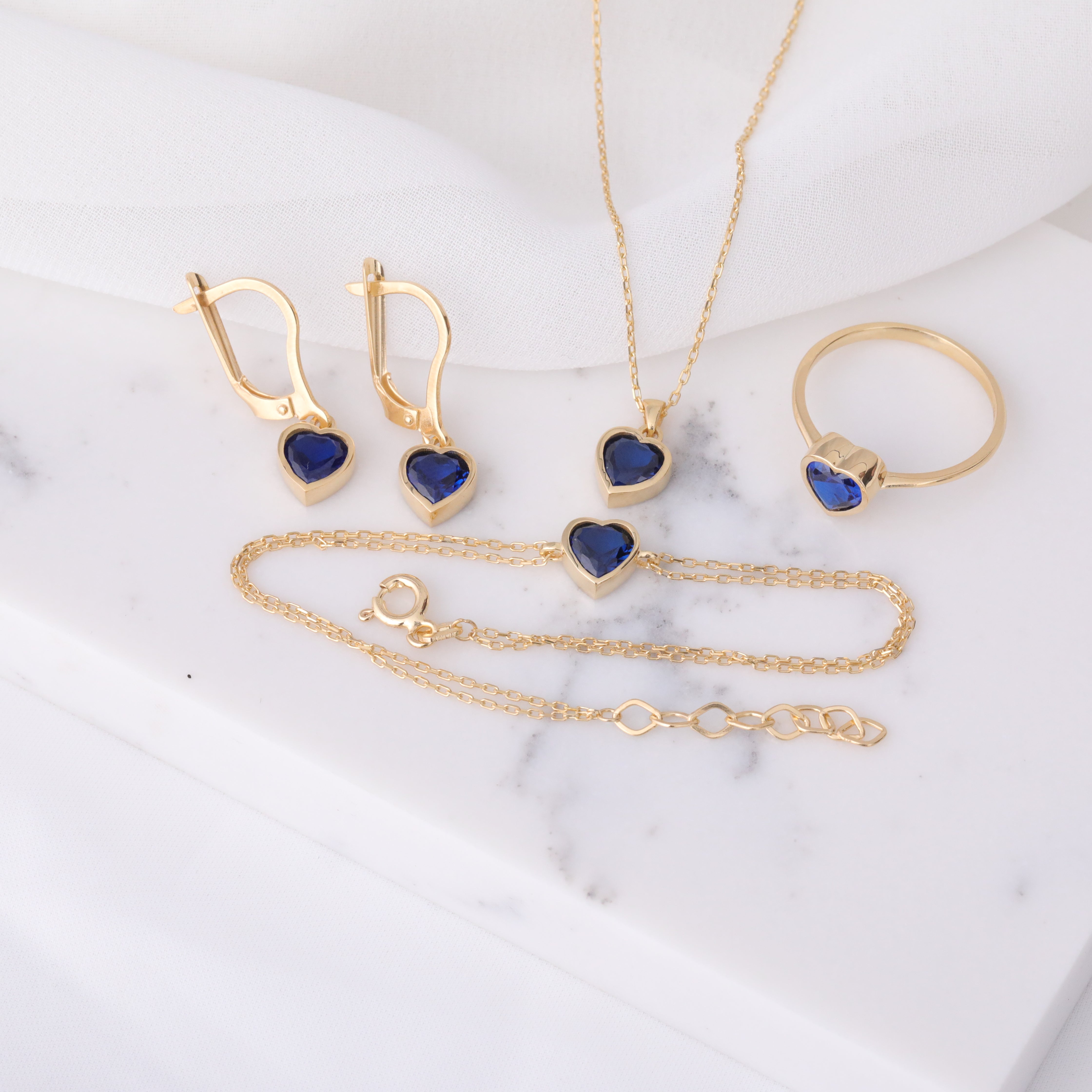 Heart Sapphire Bezel Necklace in 14K Solid Gold, September Birthstone Charm Pendant Queen Jewelry Necklace