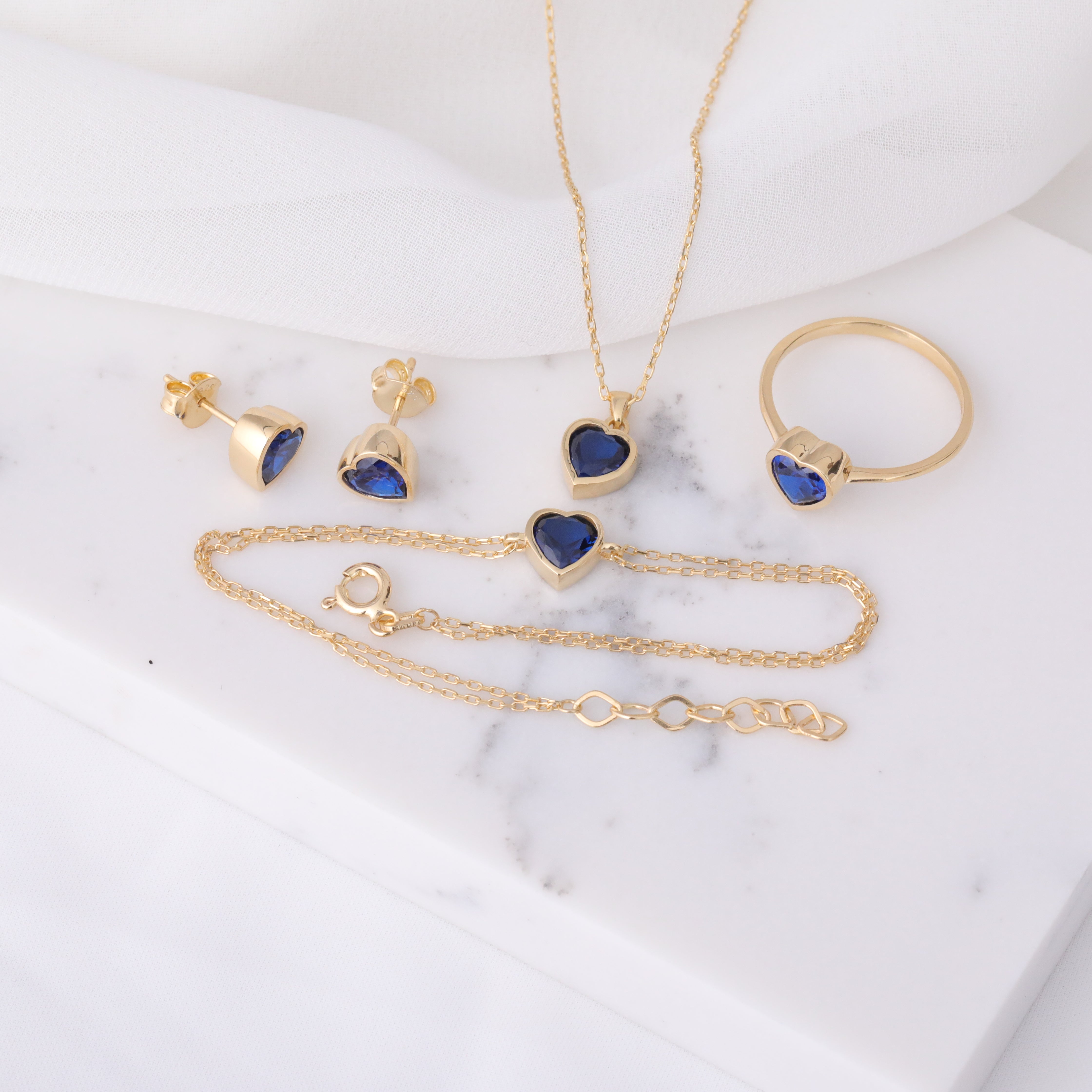 Heart Sapphire Bezel Necklace in 14K Solid Gold, September Birthstone Charm Pendant Queen Jewelry Necklace