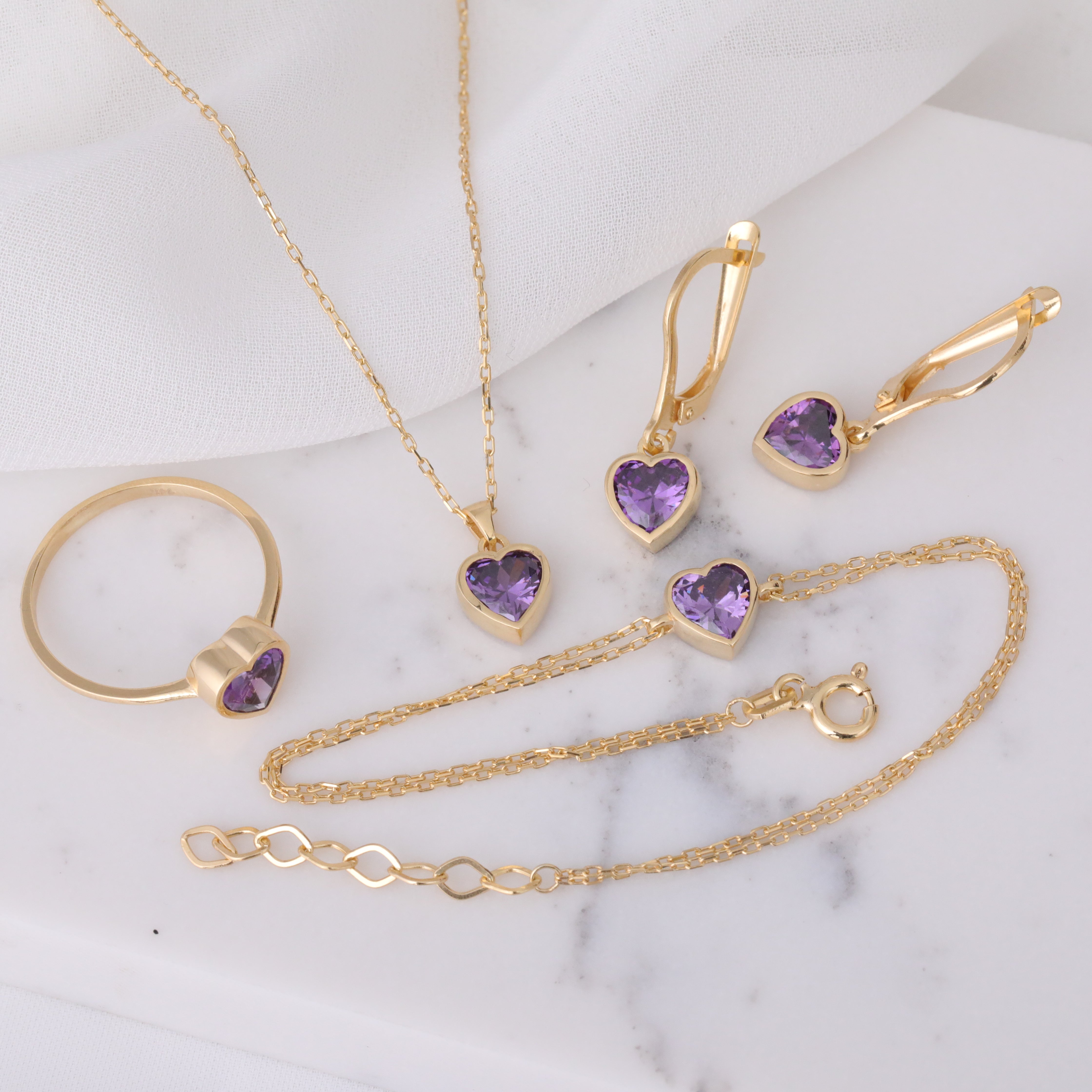 Heart Amethyst Bezel Necklace in 14K Solid Gold, February Birthstone Charm Pendant Queen Jewelry Necklace