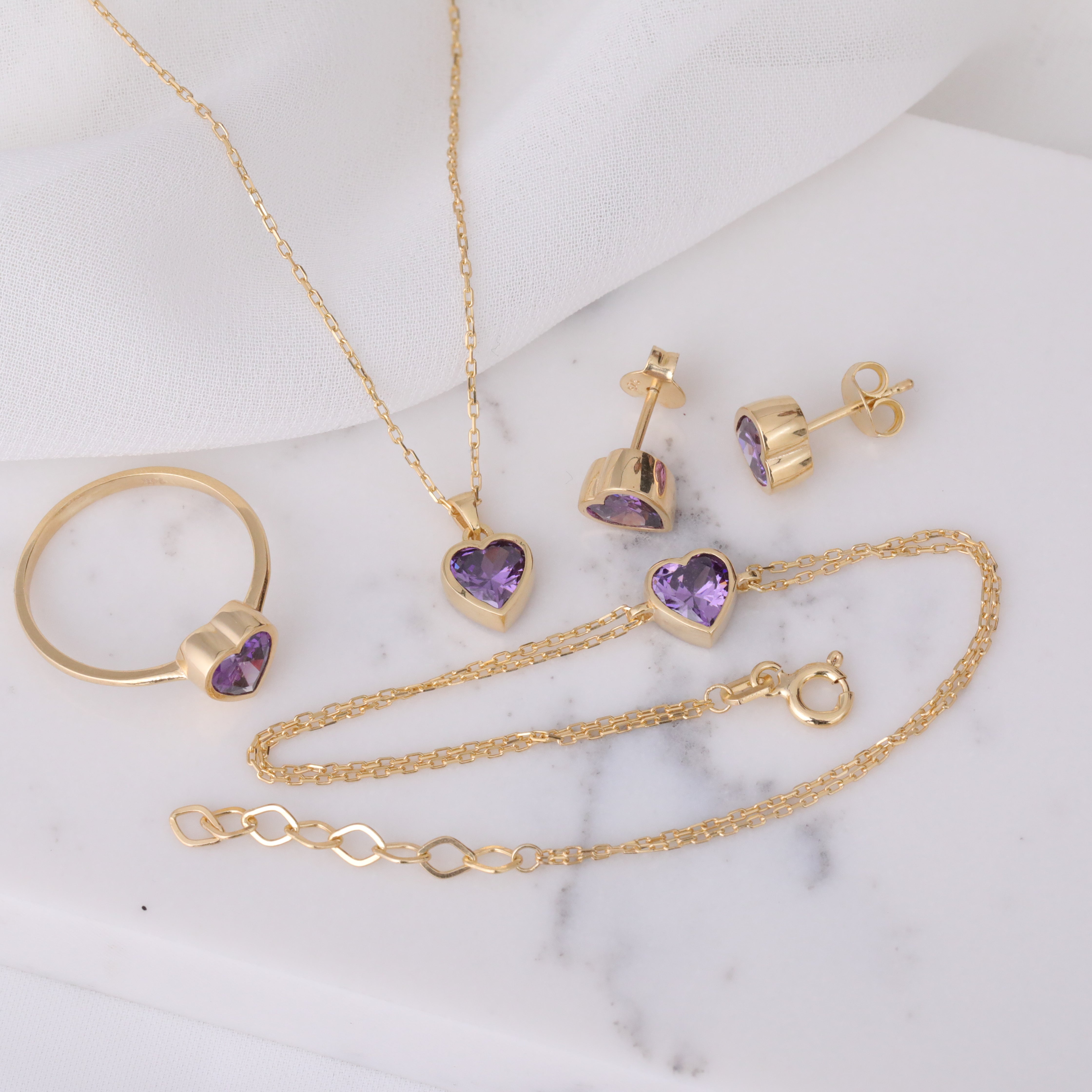 Heart Amethyst Bezel Necklace in 14K Solid Gold, February Birthstone Charm Pendant Queen Jewelry Necklace