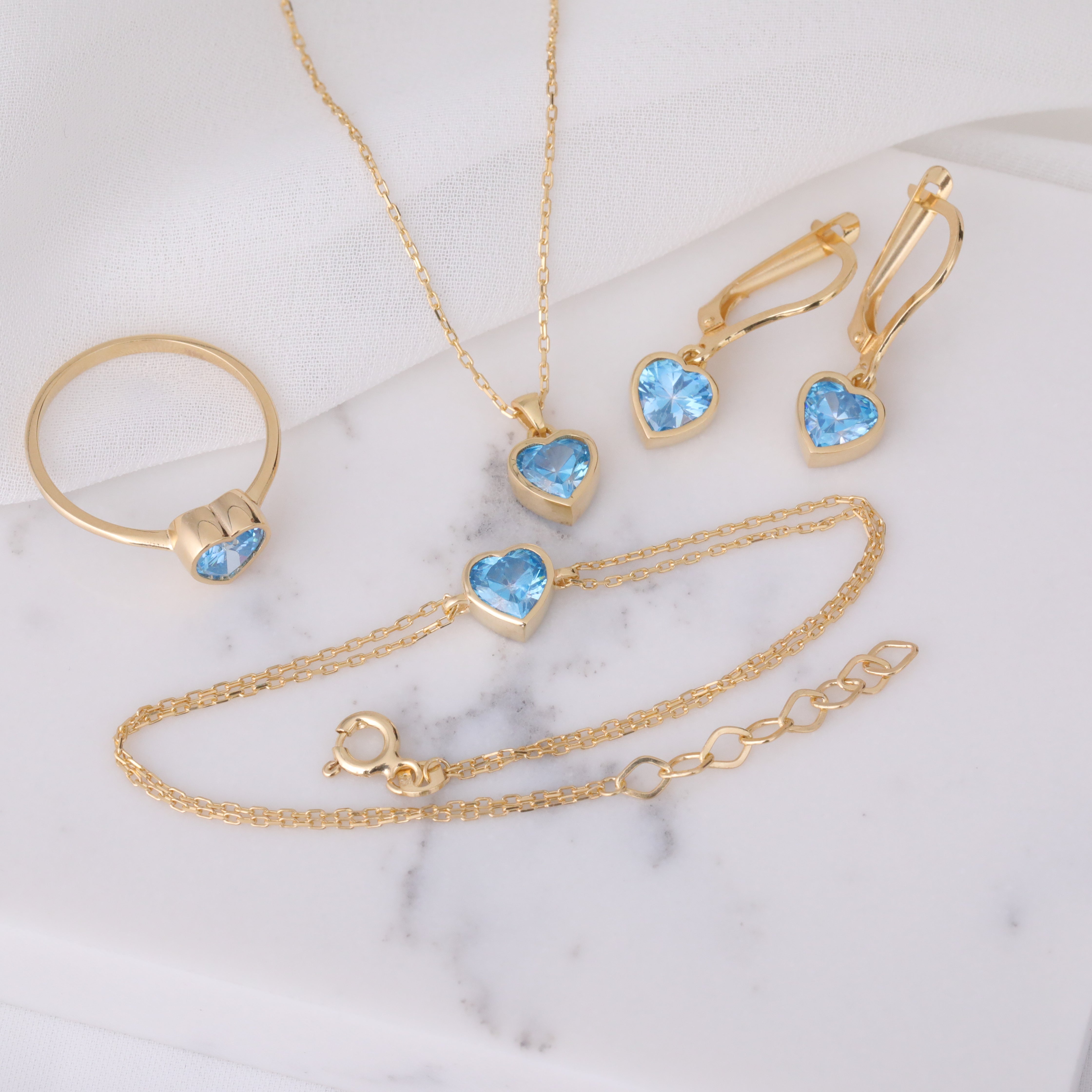 Heart Blue Topaz Bezel Necklace in 14K Solid Gold, December Birthstone Charm Pendant Queen Jewelry Necklace