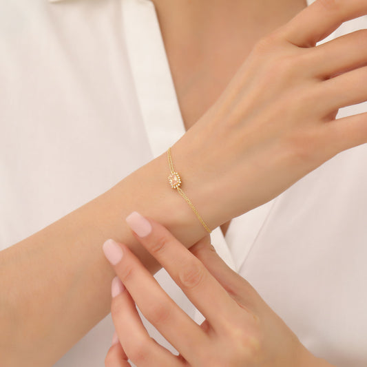 Citrine Rectangle Bracelet surrounded by Real Diamonds in 14K Solid Gold, November BirthstoneJewelry Queen Jewelry Bracelet