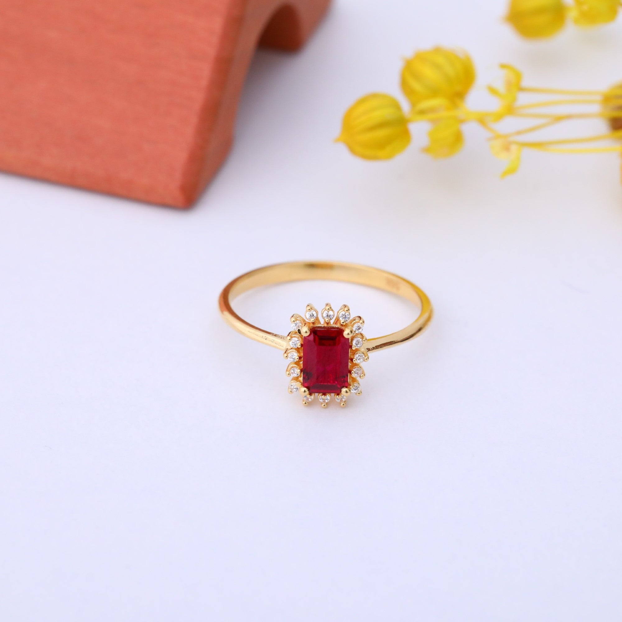 Peridot Rectangle Ring Surrounded by Real Diamonds in 14K Solid Gold, August Birthstone Jewelry Queen Jewelry Rings