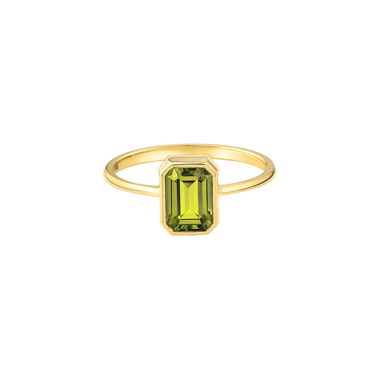 Peridot Rectangle Ring 8K/10K/14K Solid Gold, August Birthstone, Baguette Cut Design