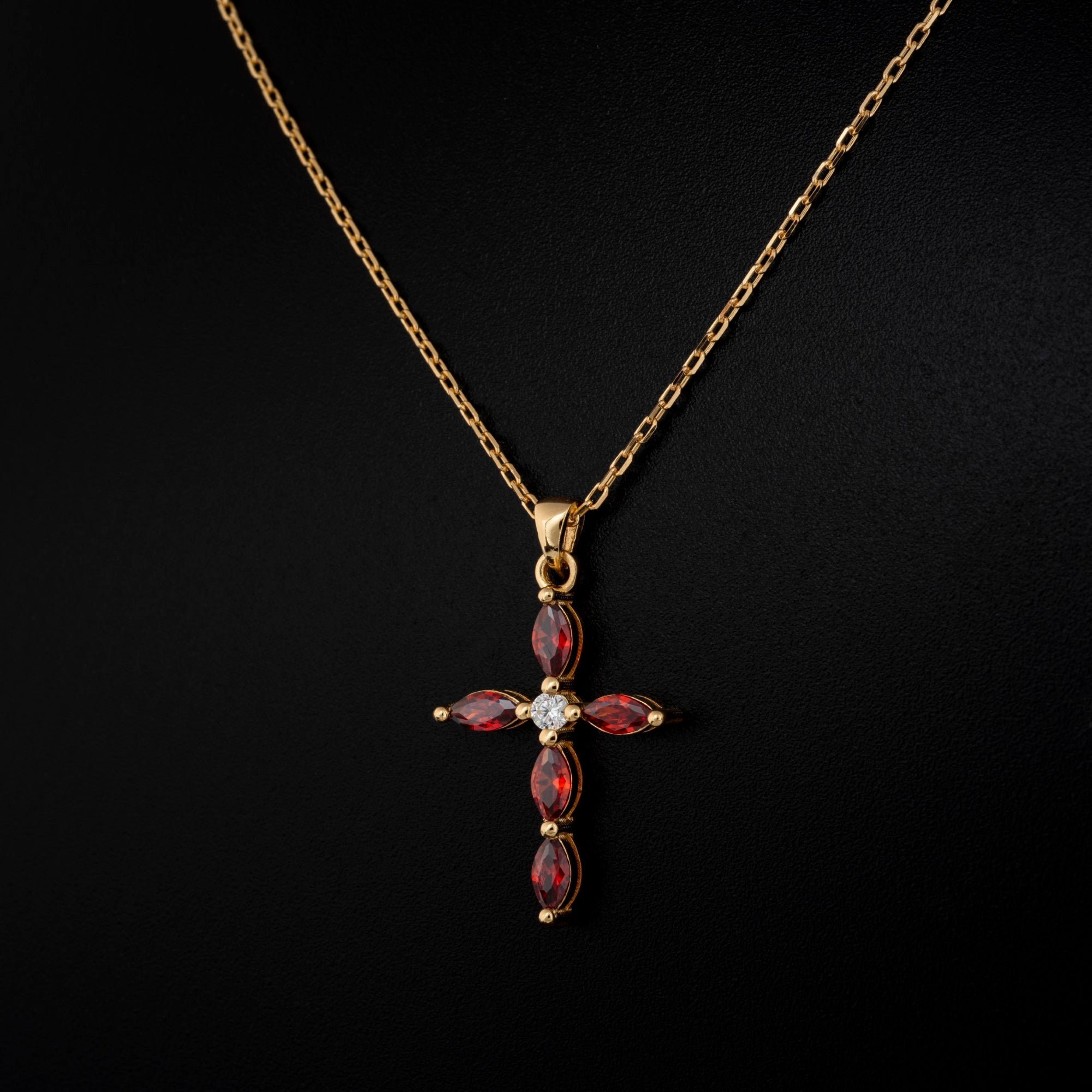 Garnet Single Diamond Marquise Cross Necklace in 14K Solid Gold, January Birthstone Pendant Queen Jewelry Necklace