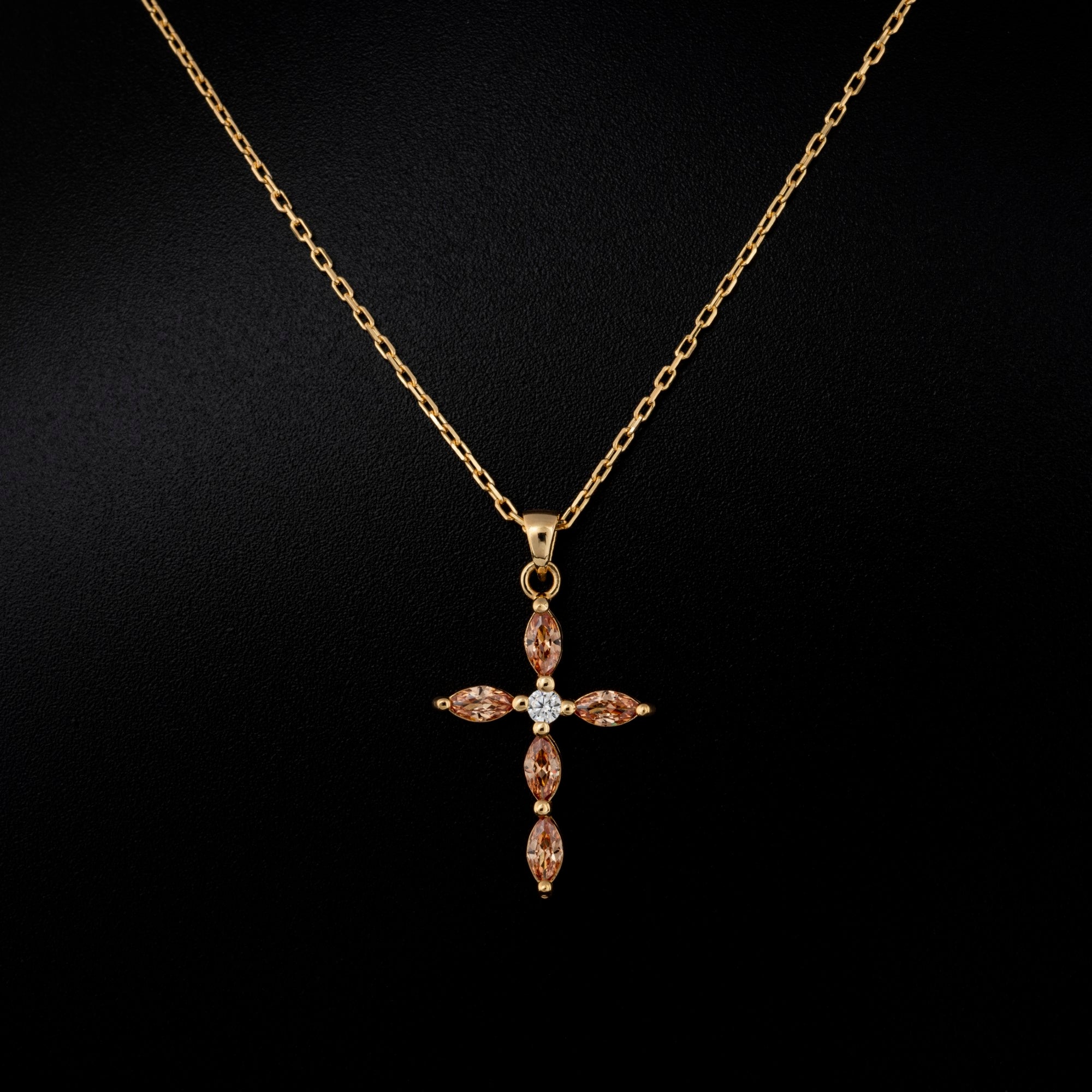 Citrine Single Diamond Marquise Cross Necklace in 14K Solid Gold, November Birthstone Pendant Queen Jewelry Necklace