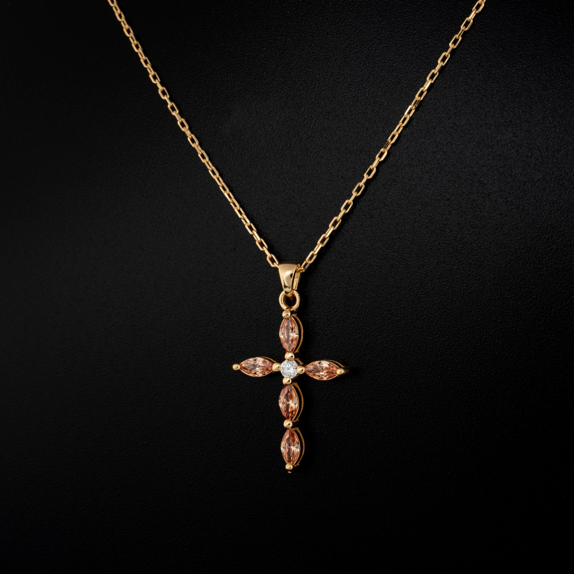 Citrine Single Diamond Marquise Cross Necklace in 14K Solid Gold, November Birthstone Pendant Queen Jewelry Necklace