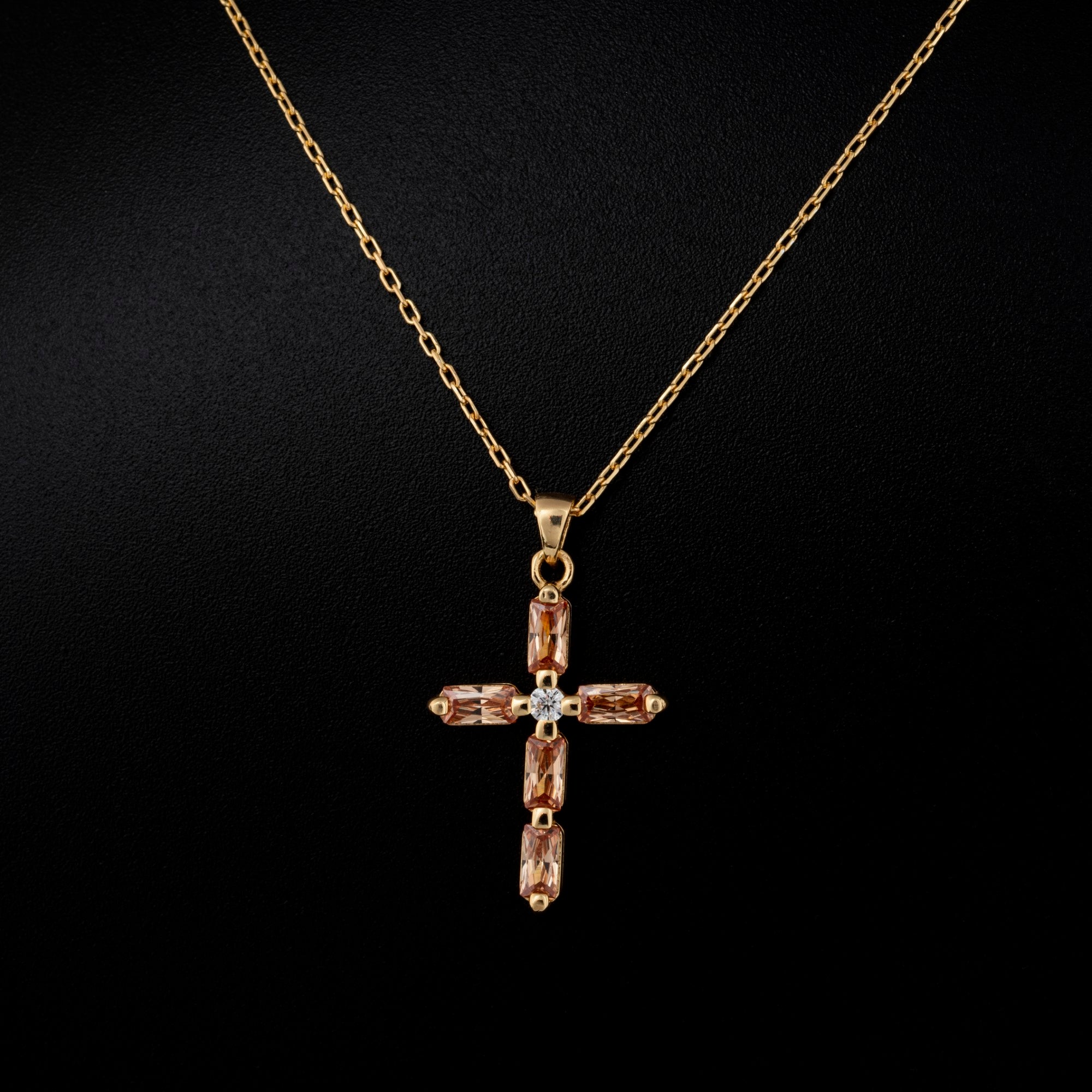 Citrine Single Diamond Rectangular Cut Cross Necklace in 14K Solid Gold, November Birthstone Pendant Queen Jewelry Necklace