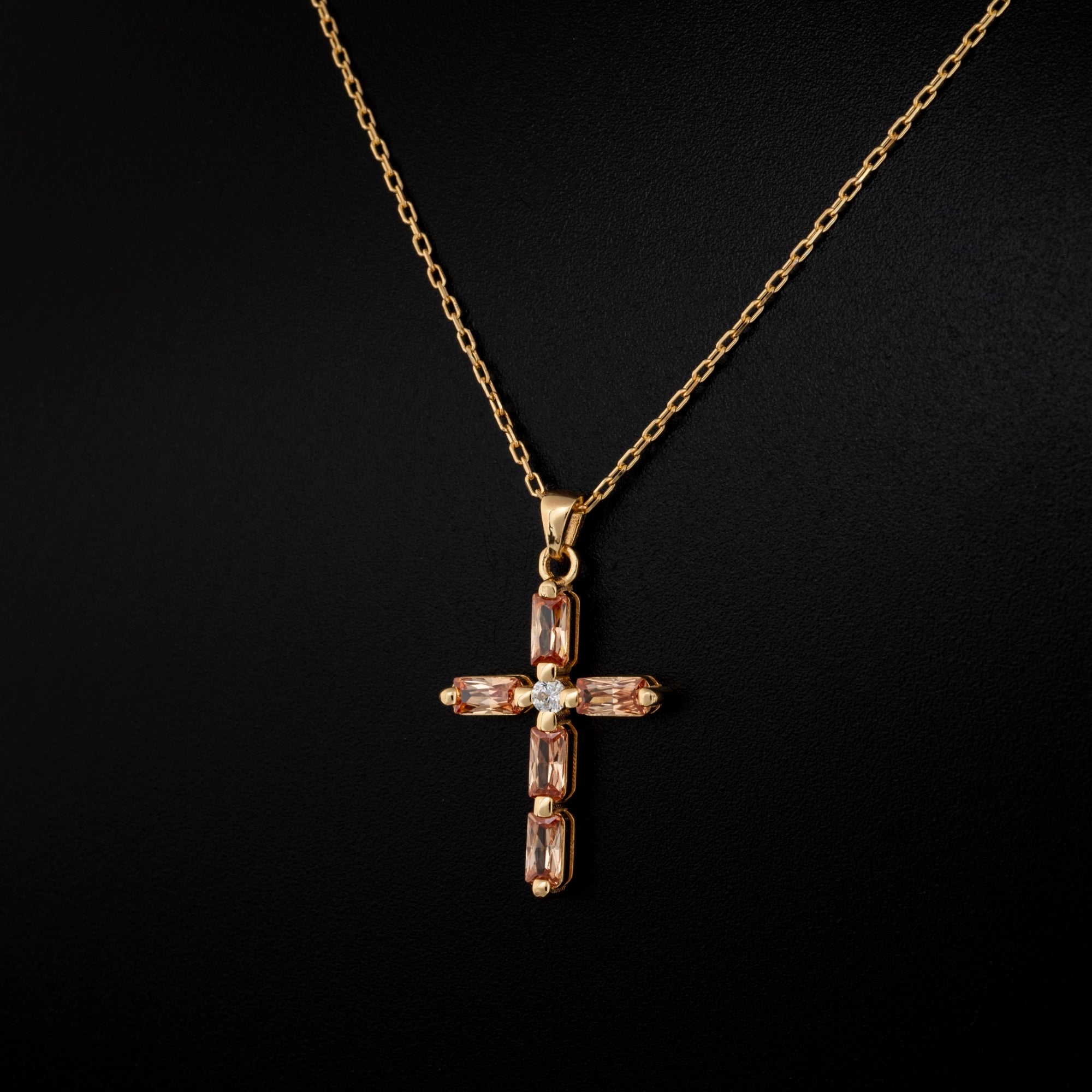 Citrine Single Diamond Rectangular Cut Cross Necklace in 14K Solid Gold, November Birthstone Pendant Queen Jewelry Necklace