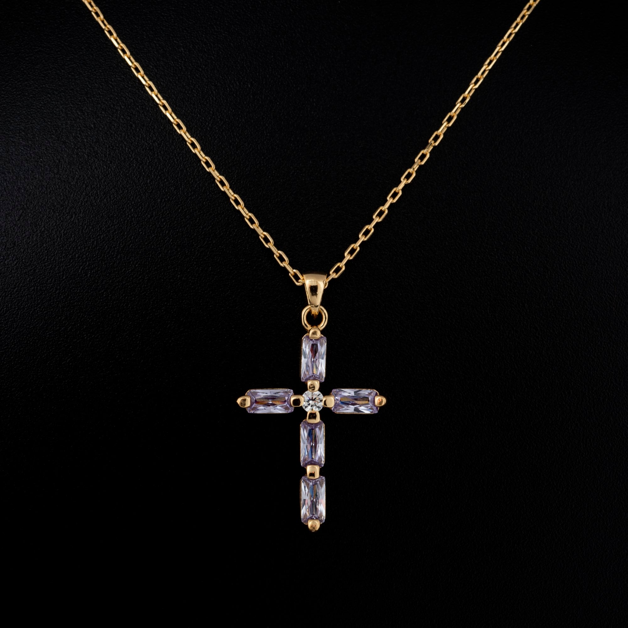 Alexandrite Single Diamond Rectangular Cut Cross Necklace in 14K Solid Gold, June Birthstone Pendant Queen Jewelry Necklace