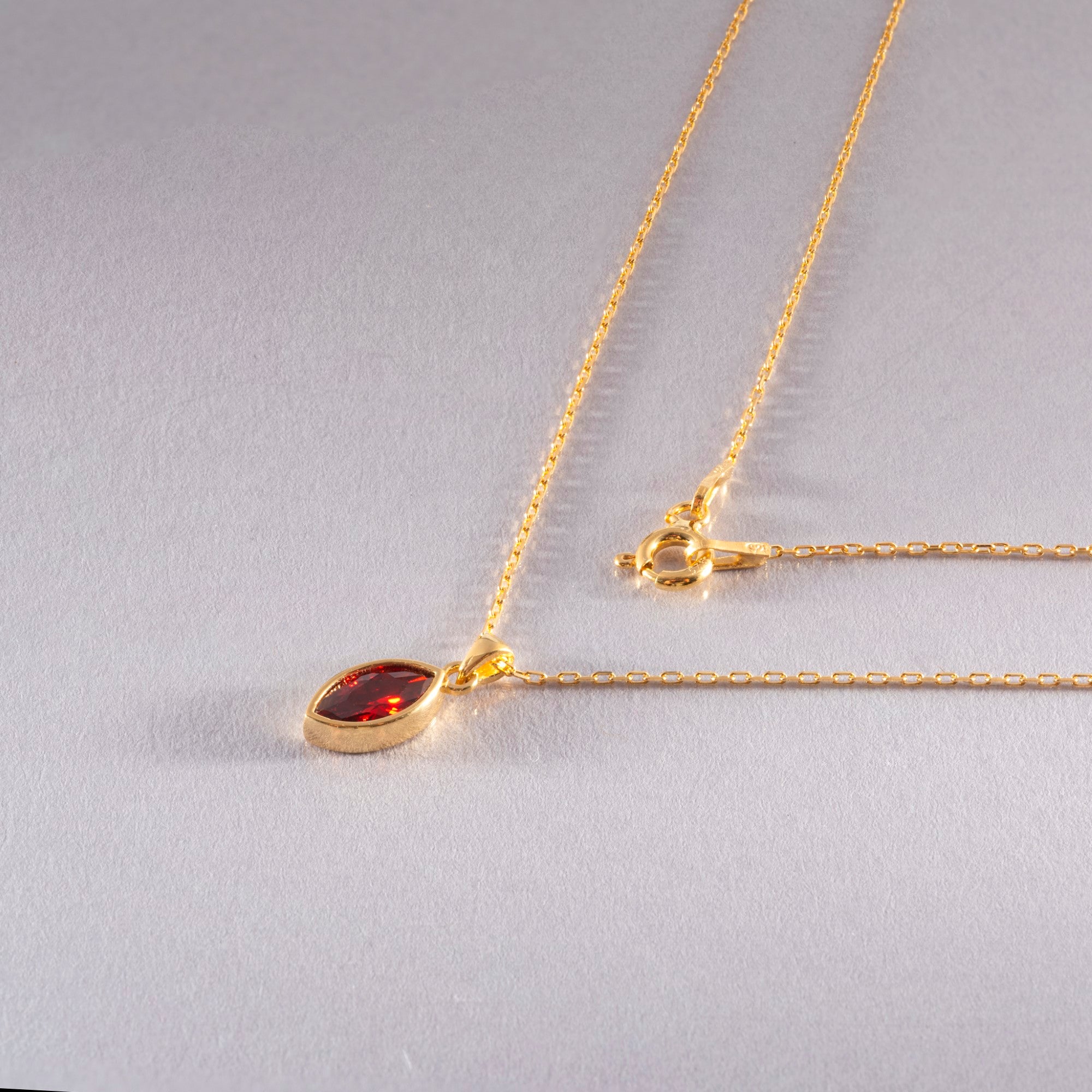 Marquise Cut Garnet Bezel Necklace 14K Solid Gold, January Birthstone Pendant Queen Jewelry Necklace