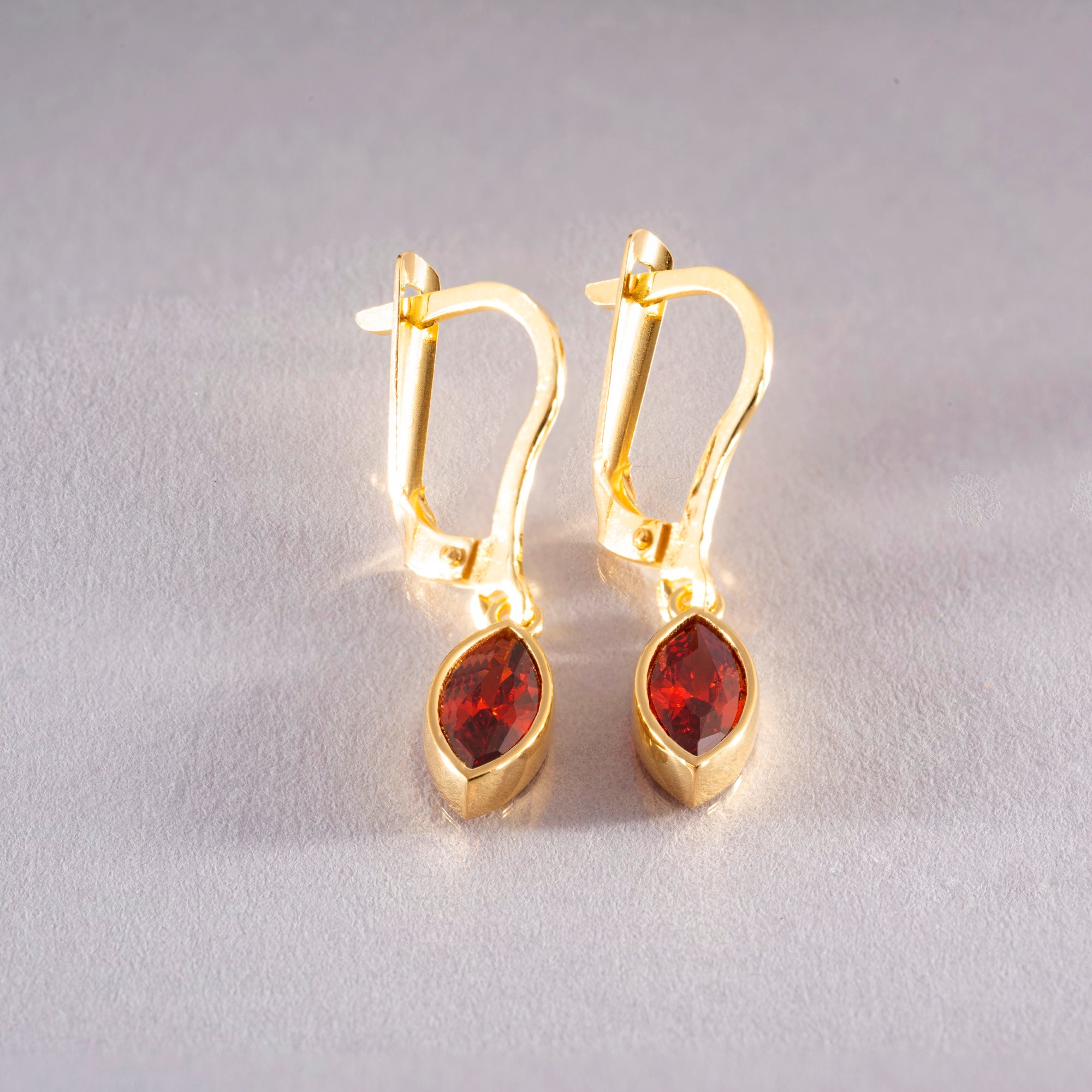 Garnet Dangle Earrings Bezel Marquise Cut in 14K Solid Gold, January Birthstone Dainty Jewelry Queen Jewelry Earrings
