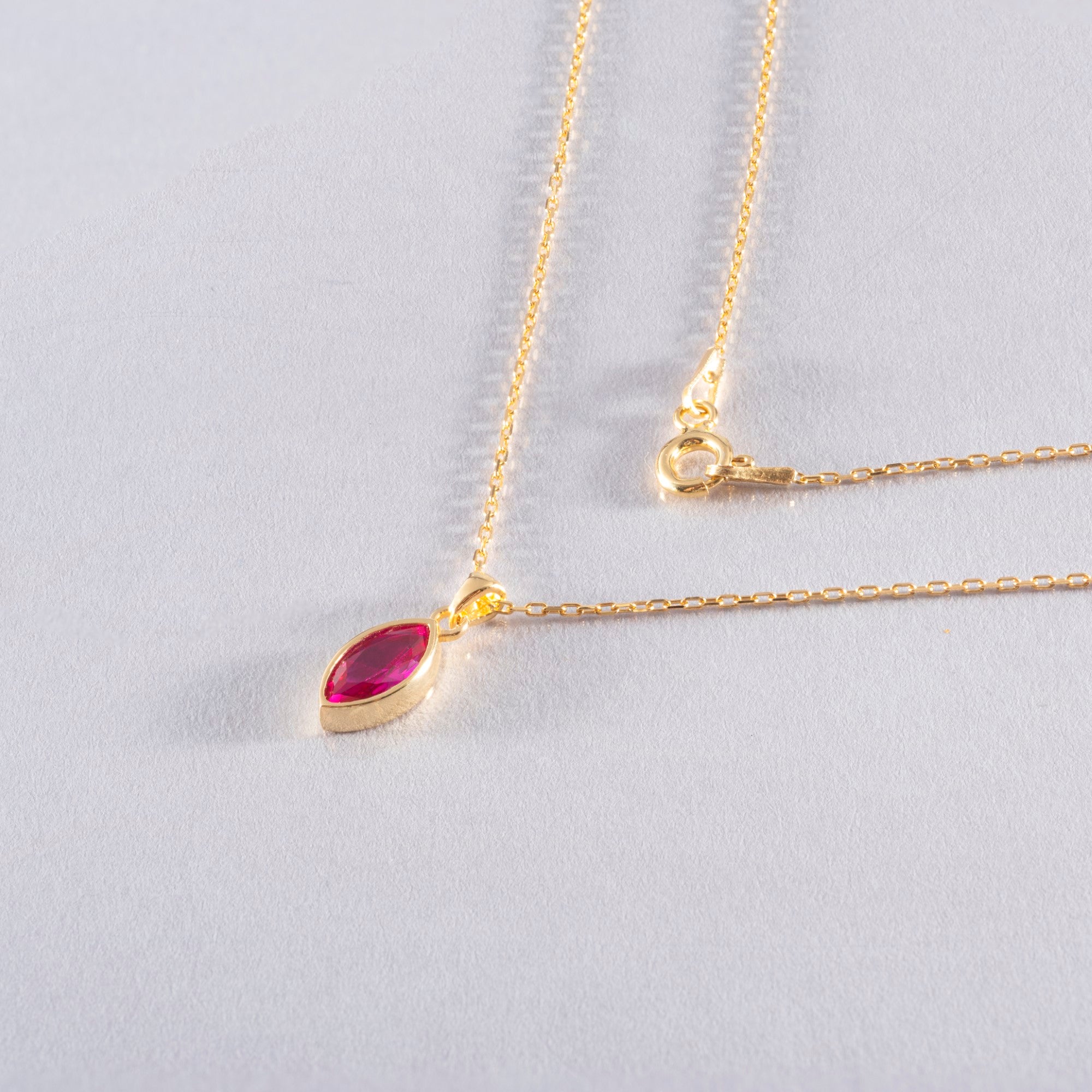 Marquise Cut Ruby Bezel Necklace 14K Solid Gold, July Birthstone Pendant Queen Jewelry Necklace
