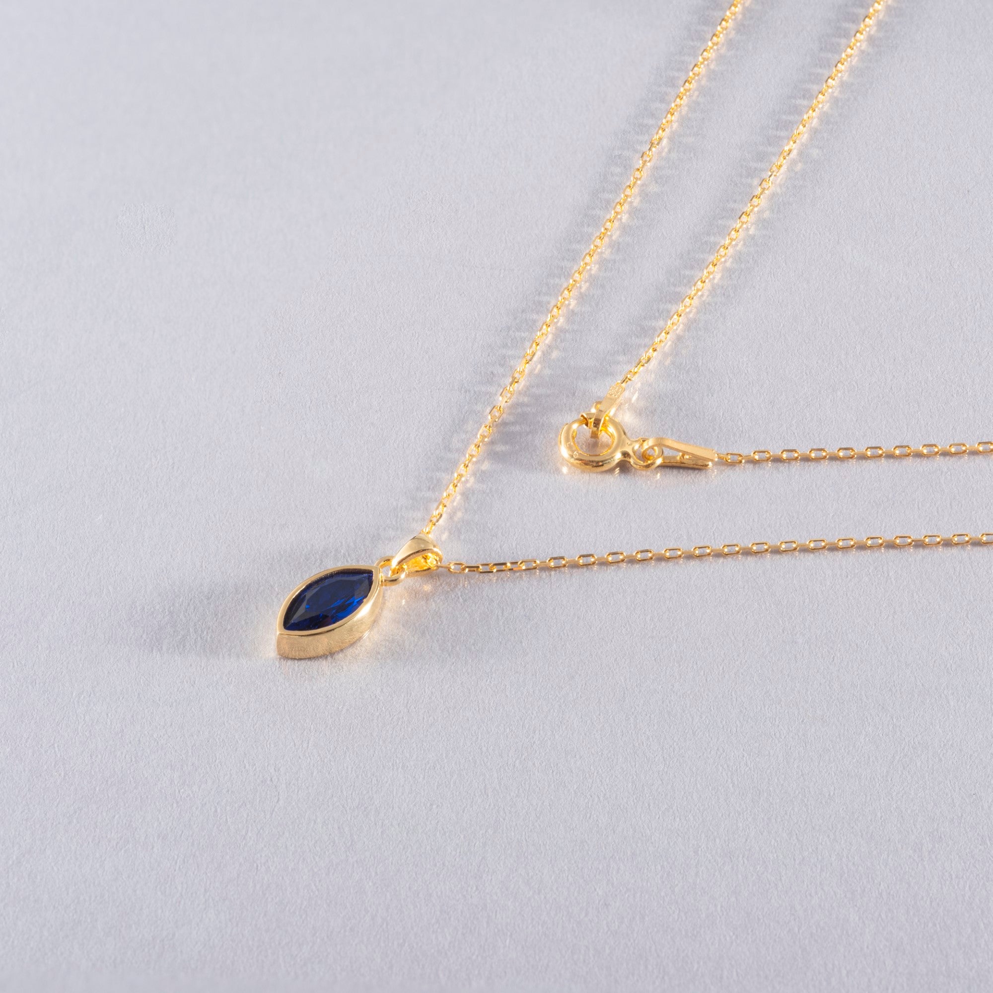 Marquise Cut Sapphire Bezel Necklace 14K Solid Gold, September Birthstone Pendant Queen Jewelry Necklace