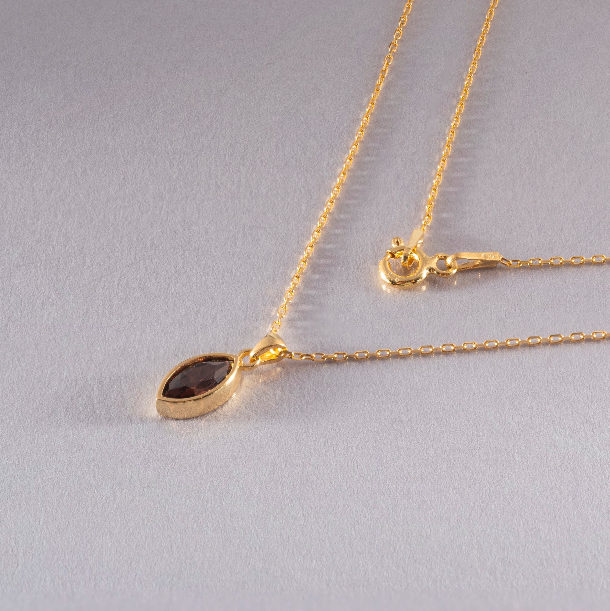 Marquise Cut Smoky Quartz Bezel Necklace 14K Solid Gold, Birthstone Pendant Queen Jewelry Necklace