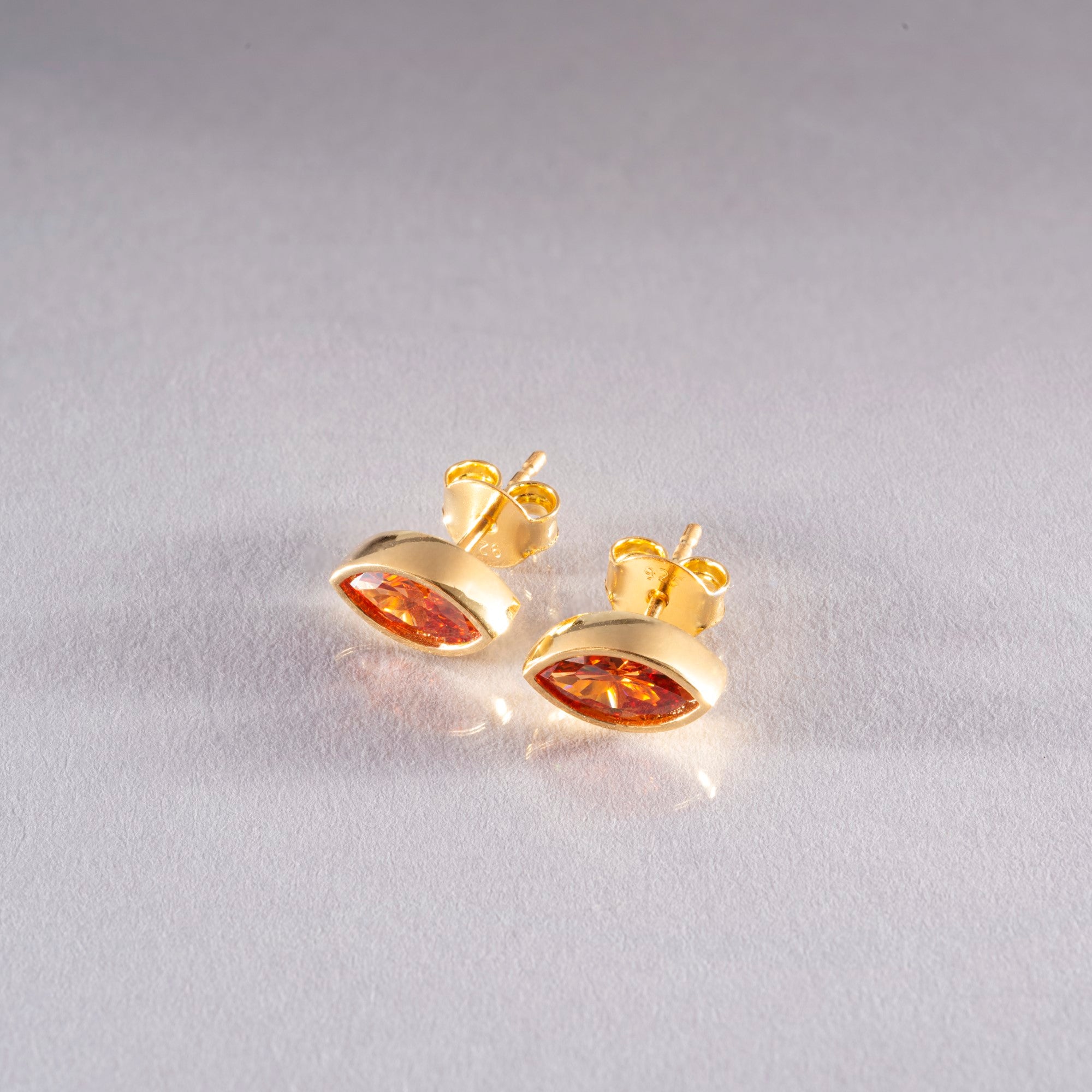 Citrine Stud Earrings Bezel Marquise Cut in 14K Solid Gold, November Birthstone Jewelry Queen Jewelry Earrings