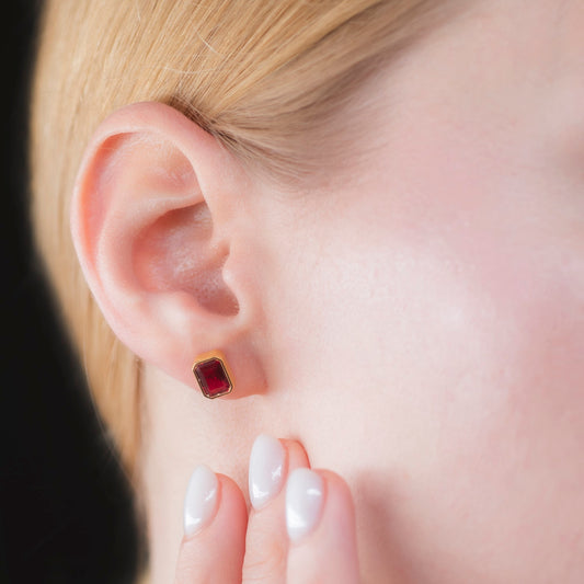 Rectangle Ruby Stud Earrings in 14K Solid Gold, July Birthstone Baguette Cut Jewelry Queen Jewelry Earrings